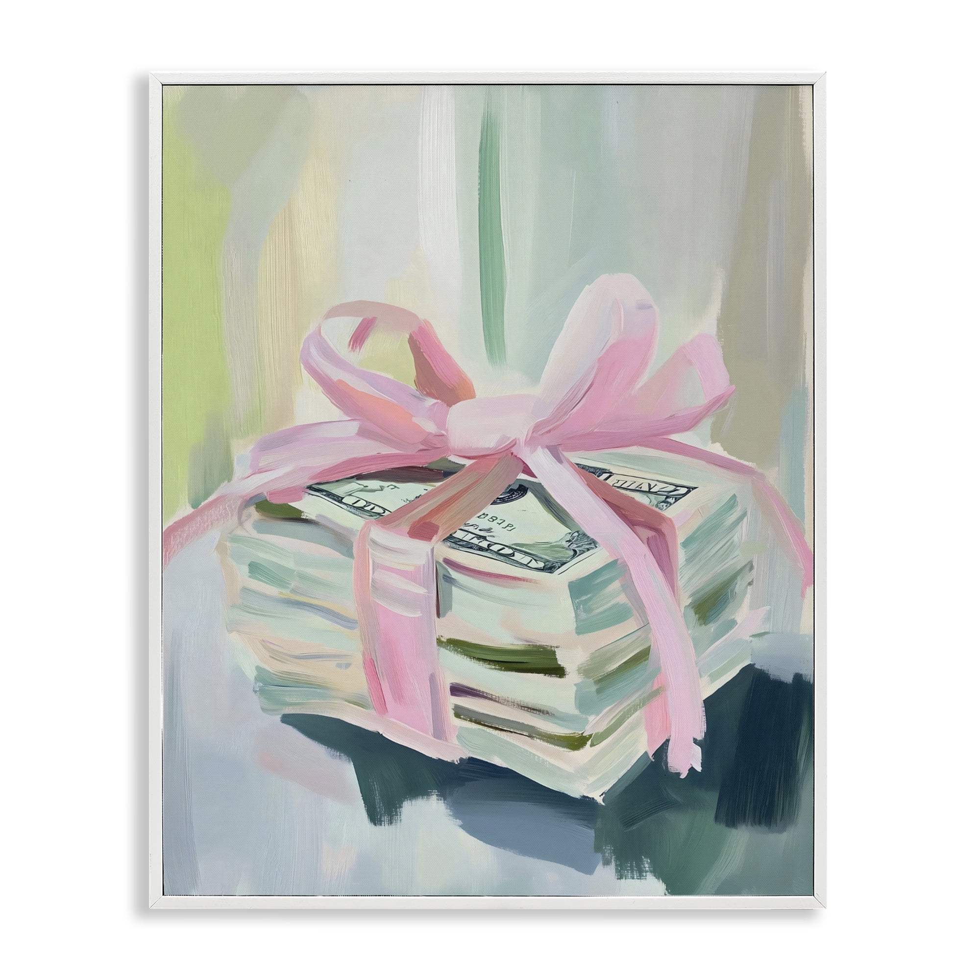 Stupell Industries Pink Bow Cash Bundle White Framed Giclee Art, design by The Prints Vibe