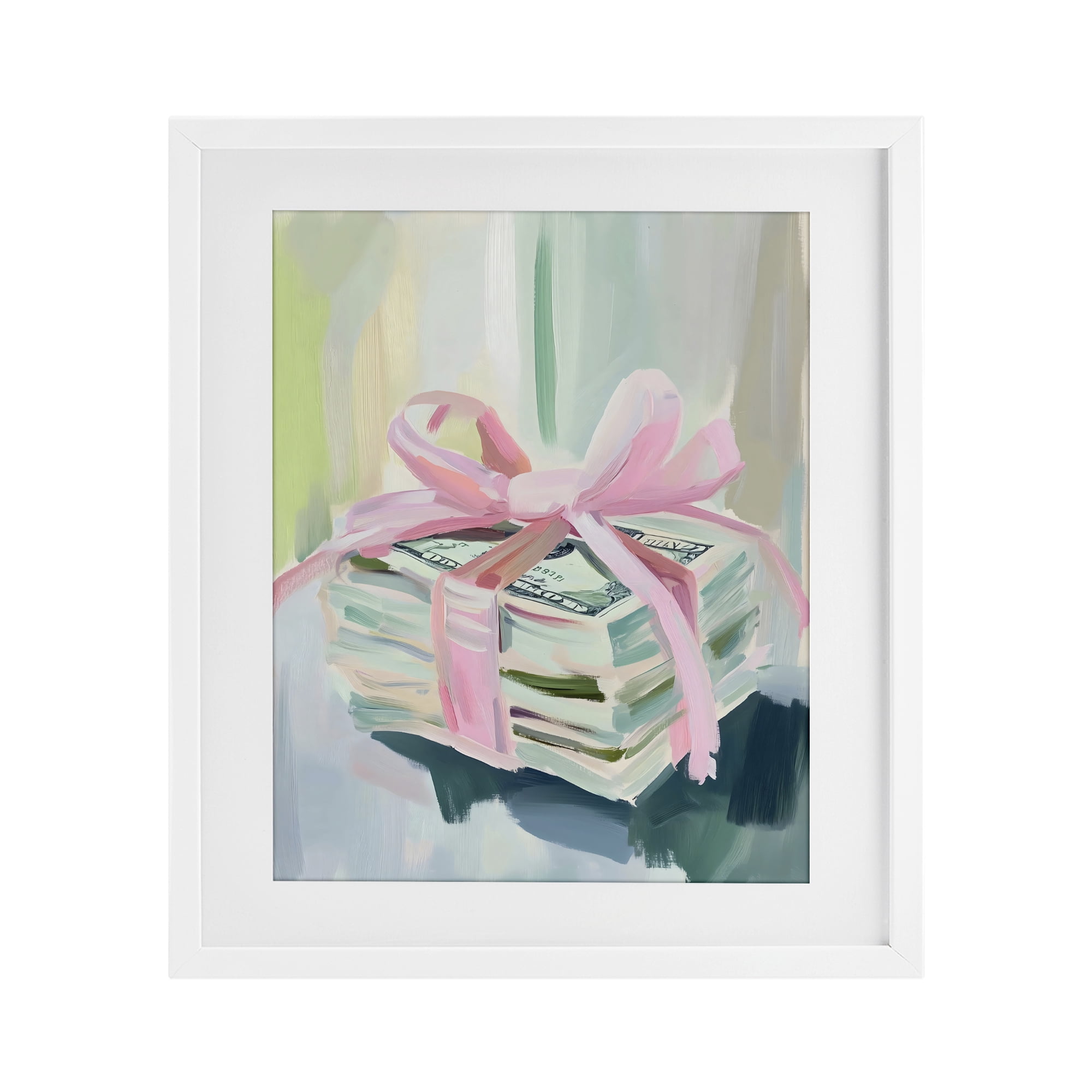 Stupell Industries Pink Bow Cash Bundle White Framed Print Under Glass, design by The Prints Vibe