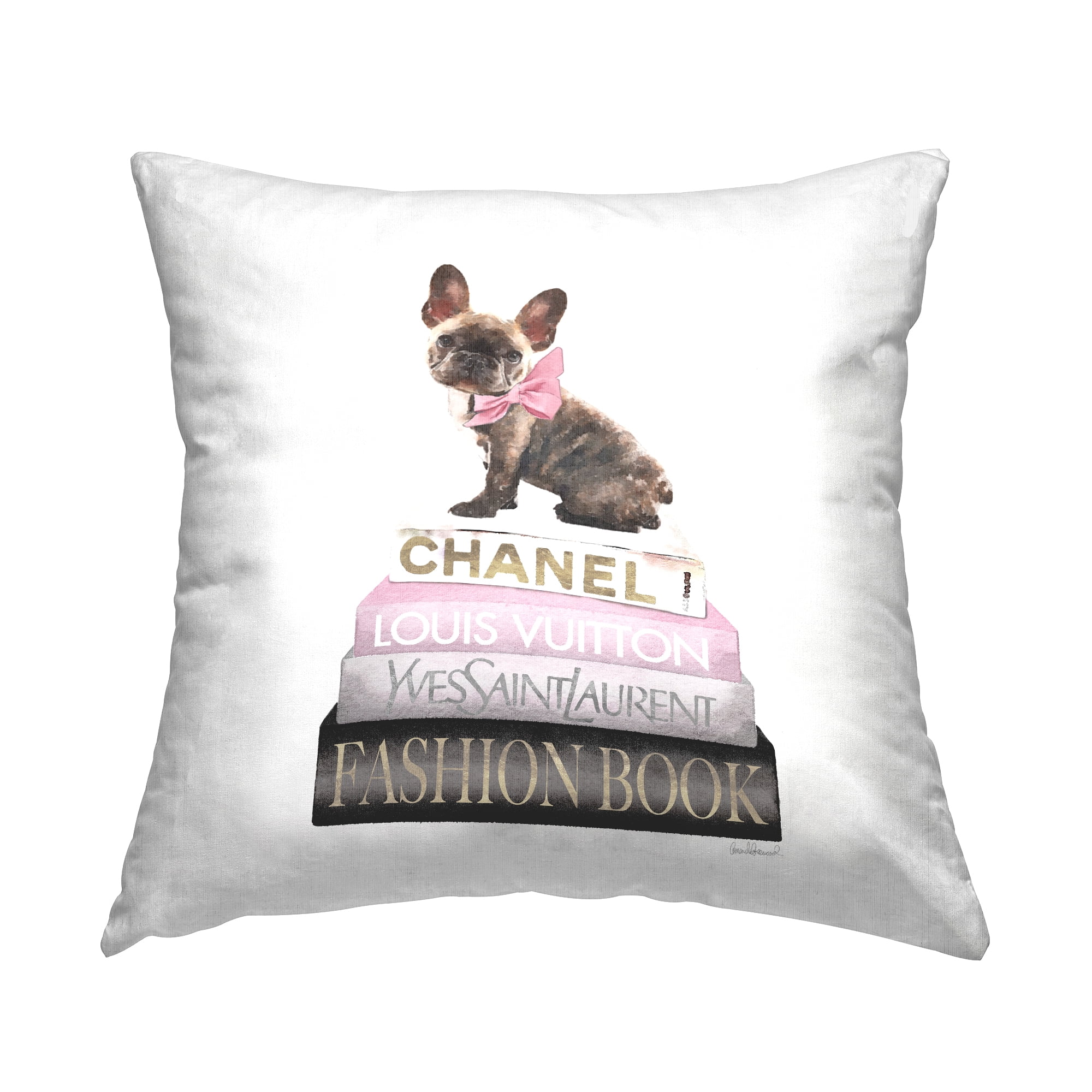Stupell Industries Pink Bow Dog Gold Black Bookstack Glam Fashion Multi-Color,18 x 7 x 18 Decorative Pillows