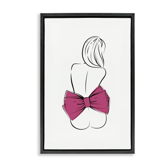Stupell Industries Pink Bow Nude Black Framed Floater Canvas Wall Art design by Martina Pavlova, 25 x 17