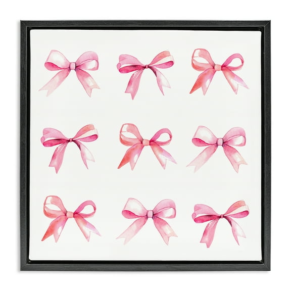 Stupell Industries Pink Bow Pattern Beauty & Fashion Painting Black Floater Framed Art Print Wall Art, 18 x 18
