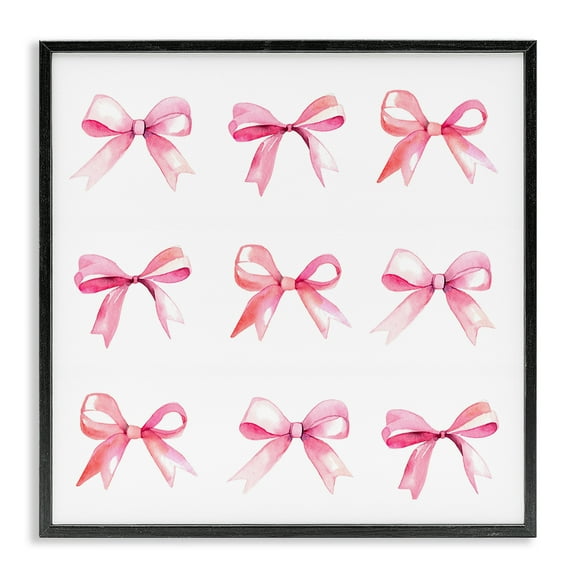 Stupell Industries Pink Bow Pattern Beauty & Fashion Painting Black Framed Art Print Wall Art, 12 x 12