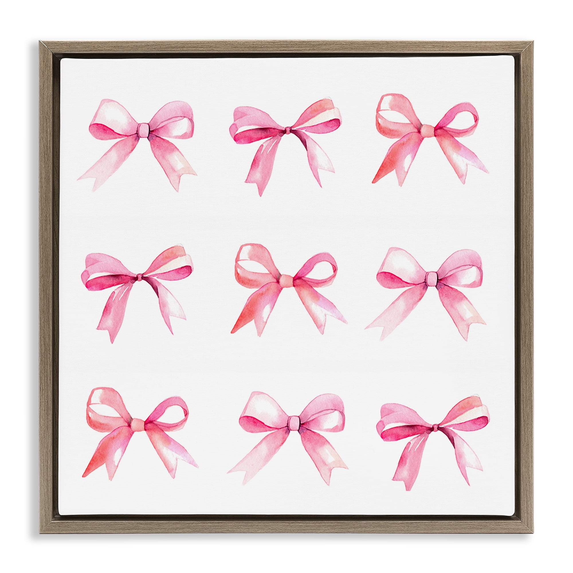 Stupell Industries Pink Bow Pattern Beauty & Fashion Painting Brown Floater Framed Art Print Wall Art, 25 x 25