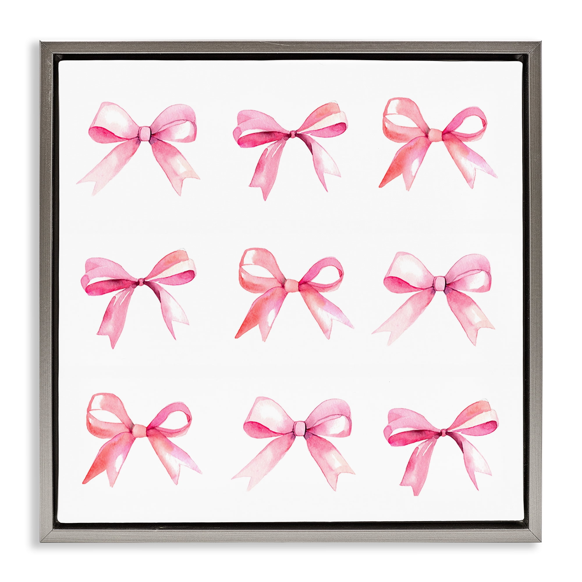 Stupell Industries Pink Bow Pattern Beauty & Fashion Painting Gray Floater Framed Art Print Wall Art, 18 x 18