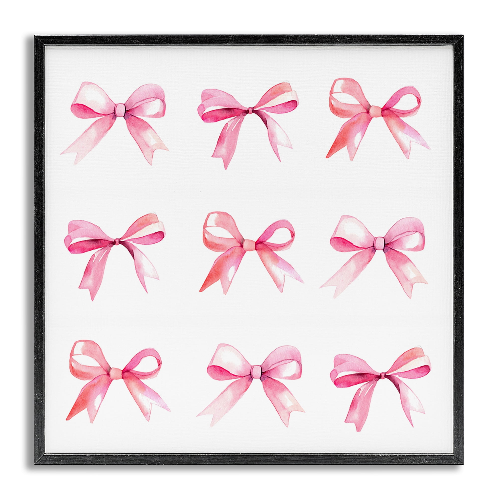 Stupell Industries Pink Bow Pattern Beauty & Fashion Painting Gray Framed Art Print Wall Art, 12 x 12