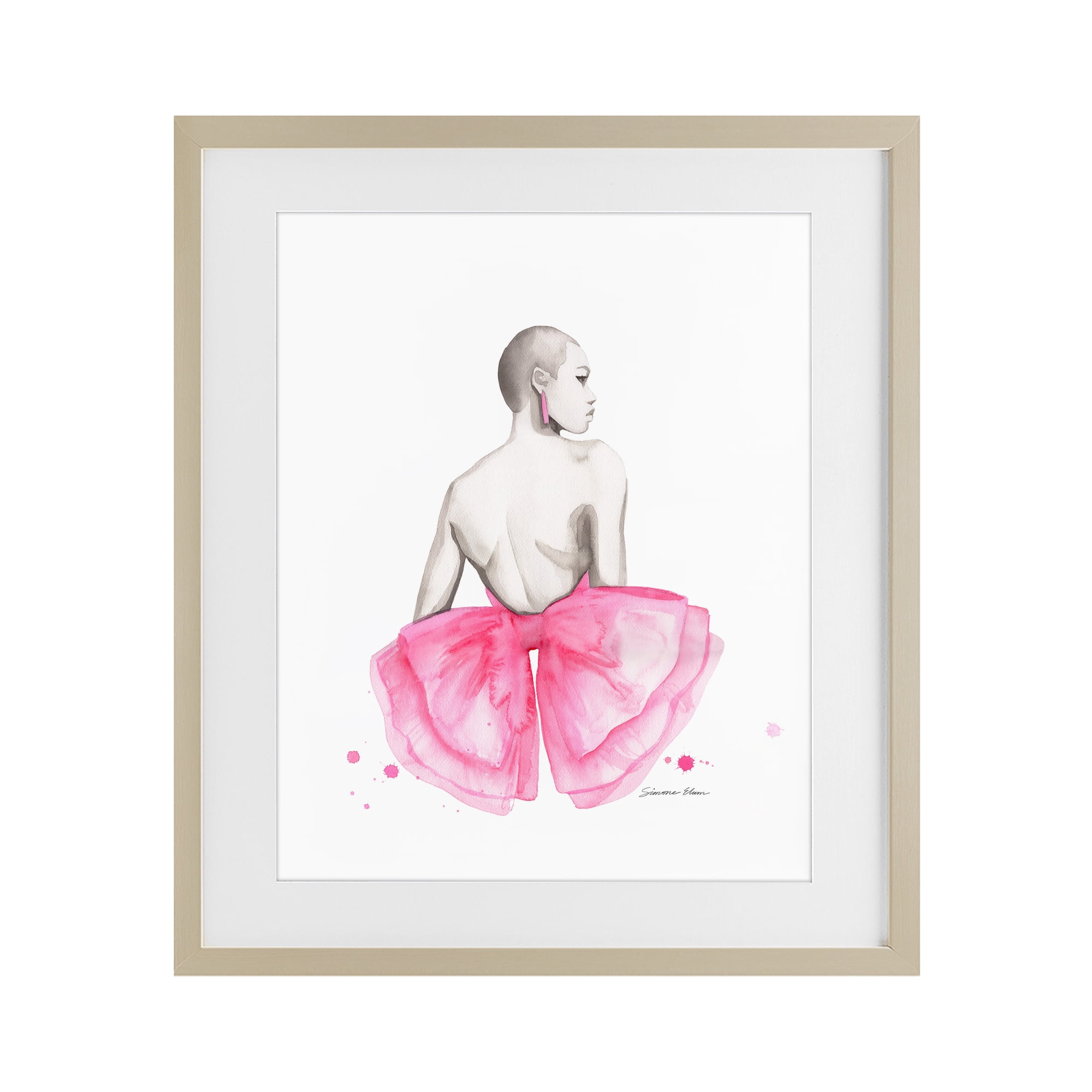 Stupell Industries Pink Bow Portrait From Behind Birch Framed Print Under Glass, design by Simone Elum