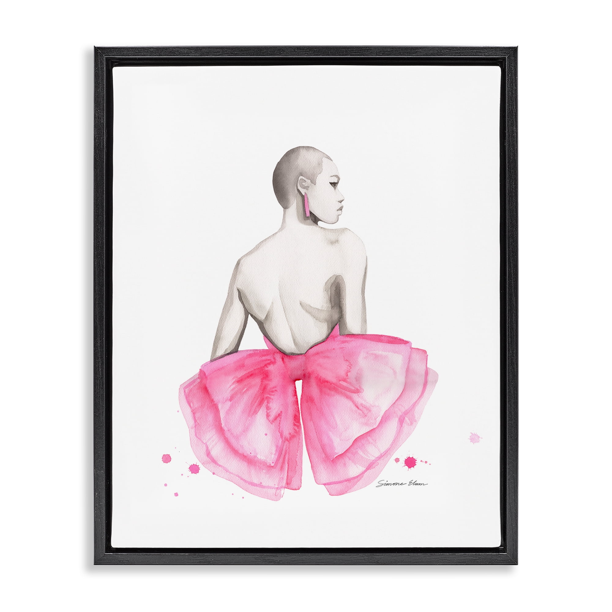 Stupell Industries Pink Bow Portrait From Behind Black Framed Floater Canvas Wall Art, design by Simone Elum