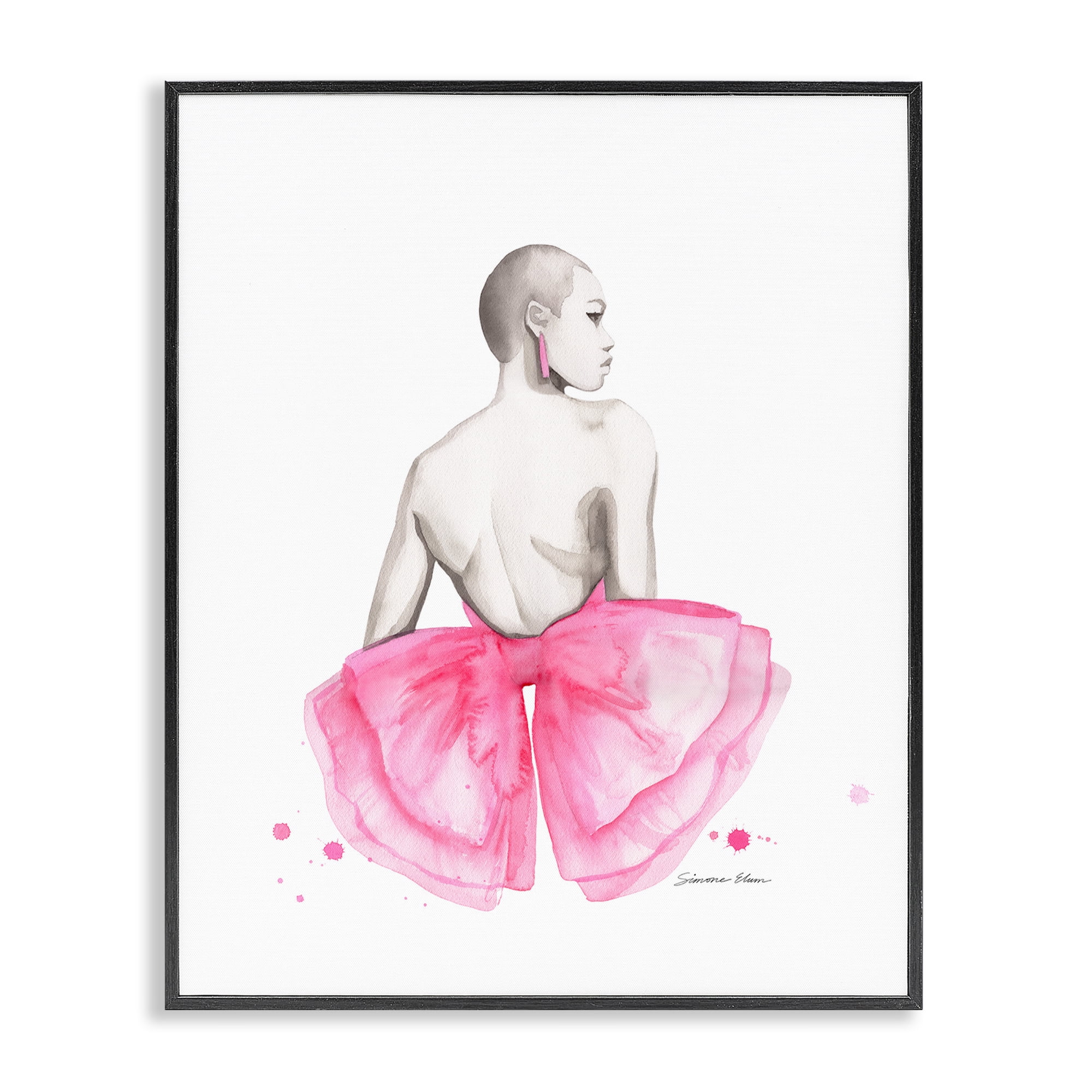 Stupell Industries Pink Bow Portrait From Behind Black Framed Giclee Art, design by Simone Elum