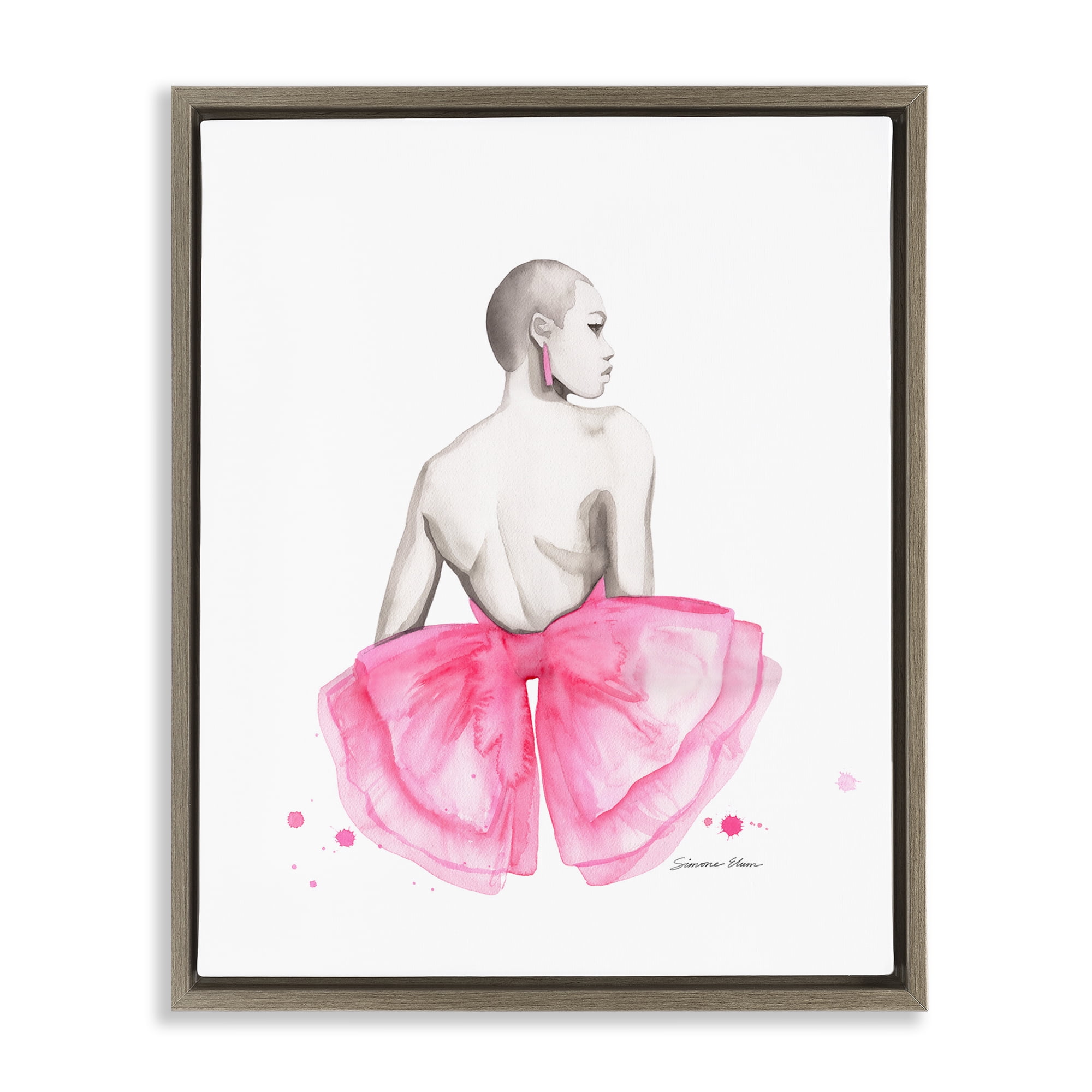 Stupell Industries Pink Bow Portrait From Behind Brown Framed Floater Canvas Wall Art, design by Simone Elum