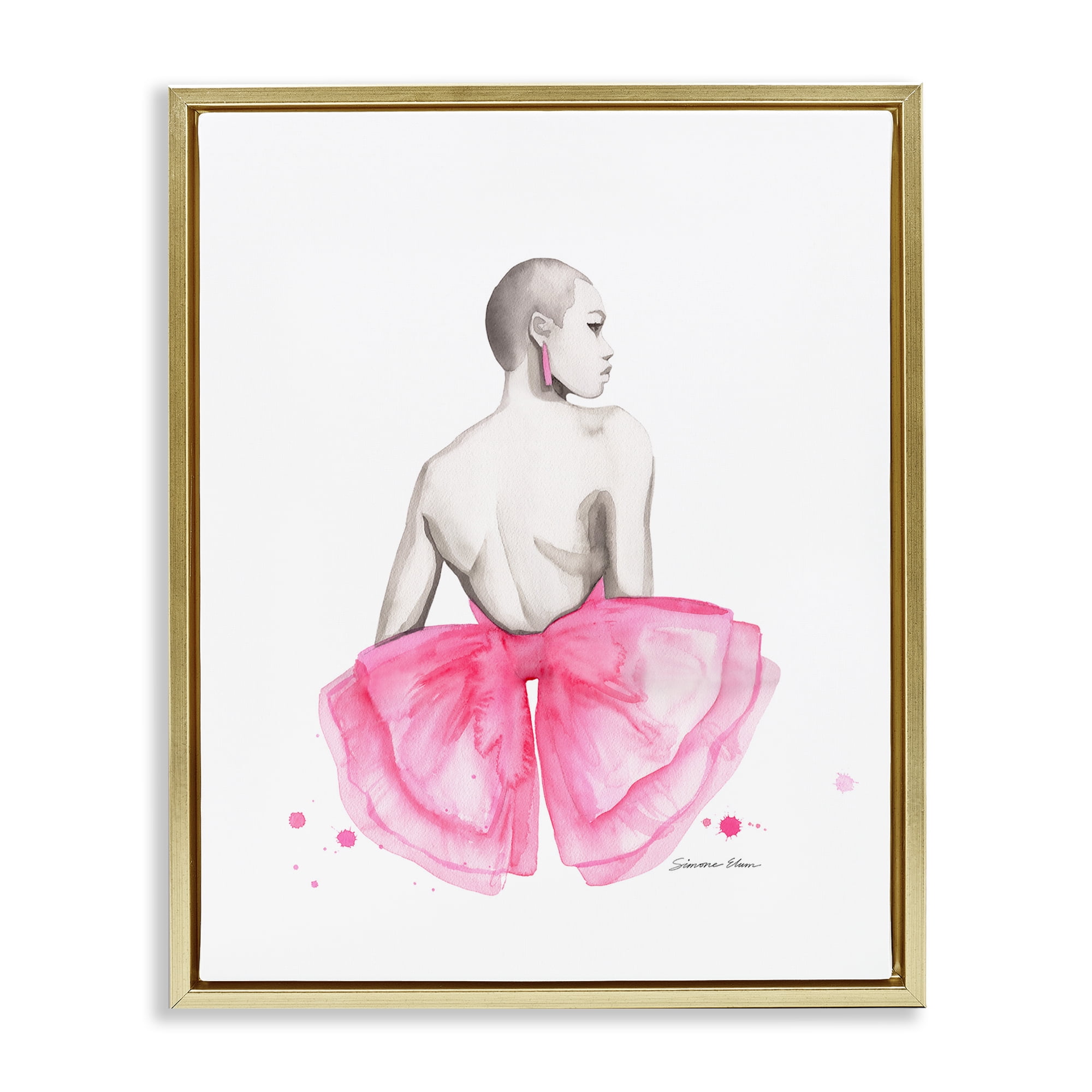 Stupell Industries Pink Bow Portrait From Behind Gold Framed Floater Canvas Wall Art, design by Simone Elum