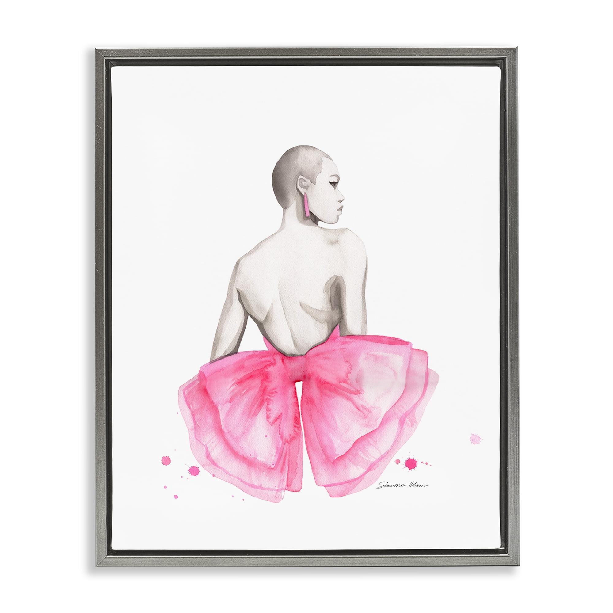 Stupell Industries Pink Bow Portrait From Behind Gray Framed Floater Canvas Wall Art, design by Simone Elum