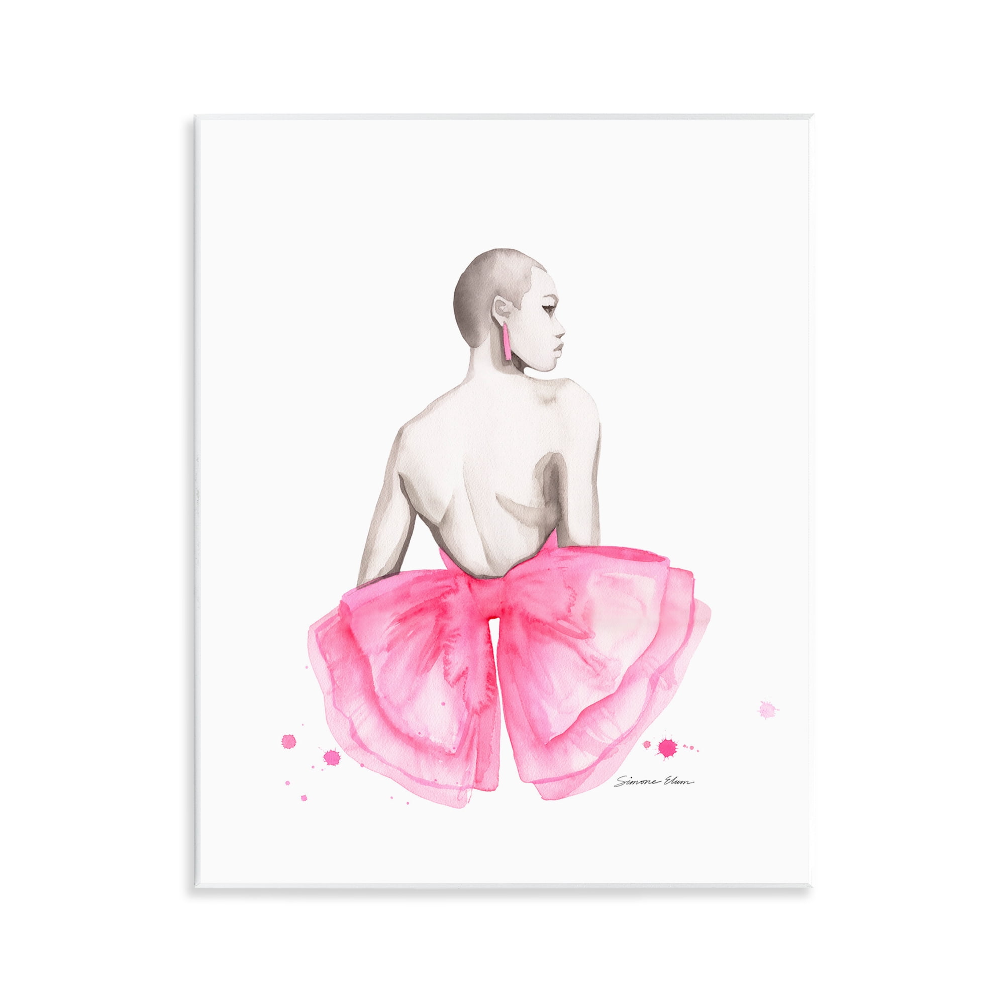 Stupell Industries Pink Bow Portrait From Behind Wall Plaque Art, design by Simone Elum