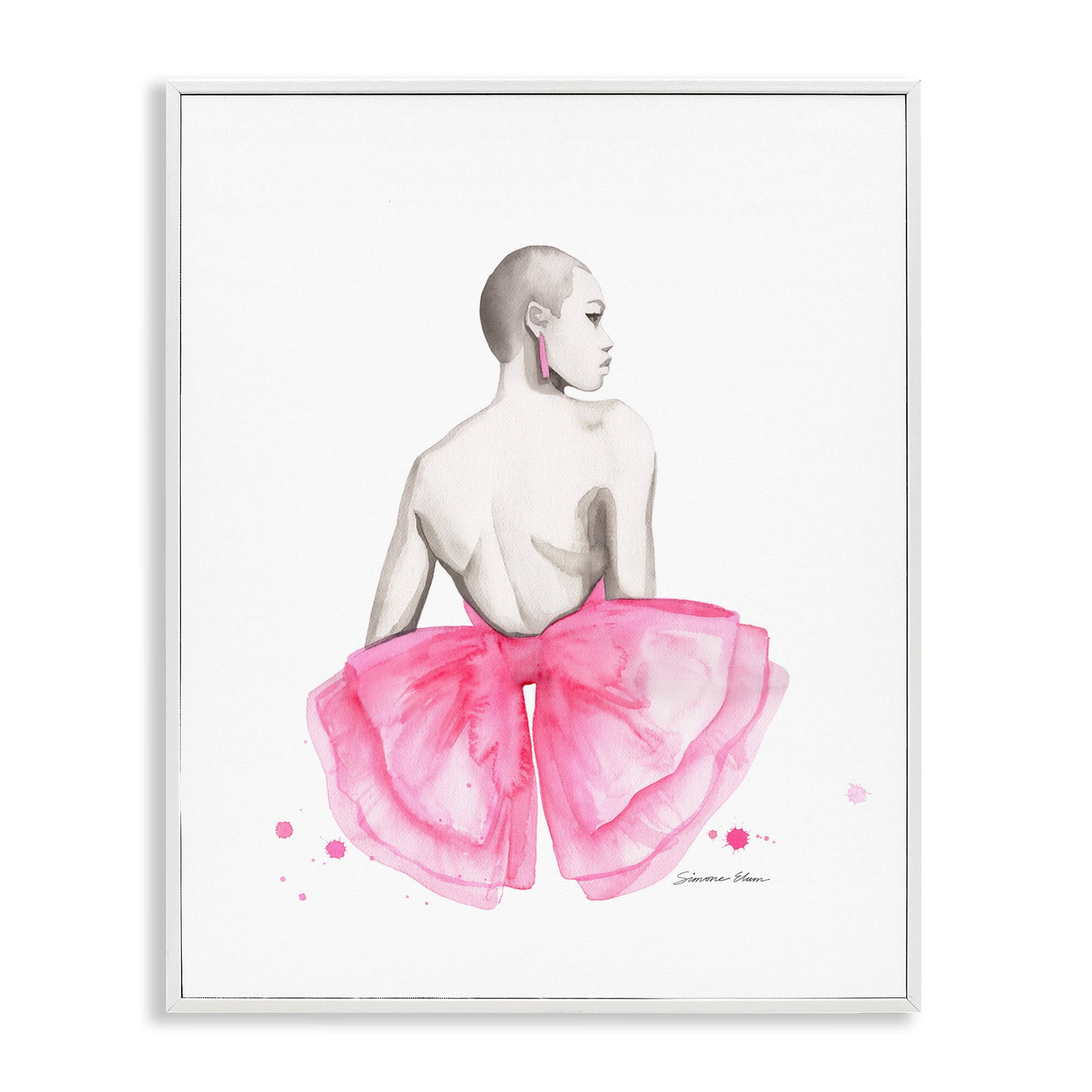 Stupell Industries Pink Bow Portrait From Behind White Framed Giclee Art, design by Simone Elum