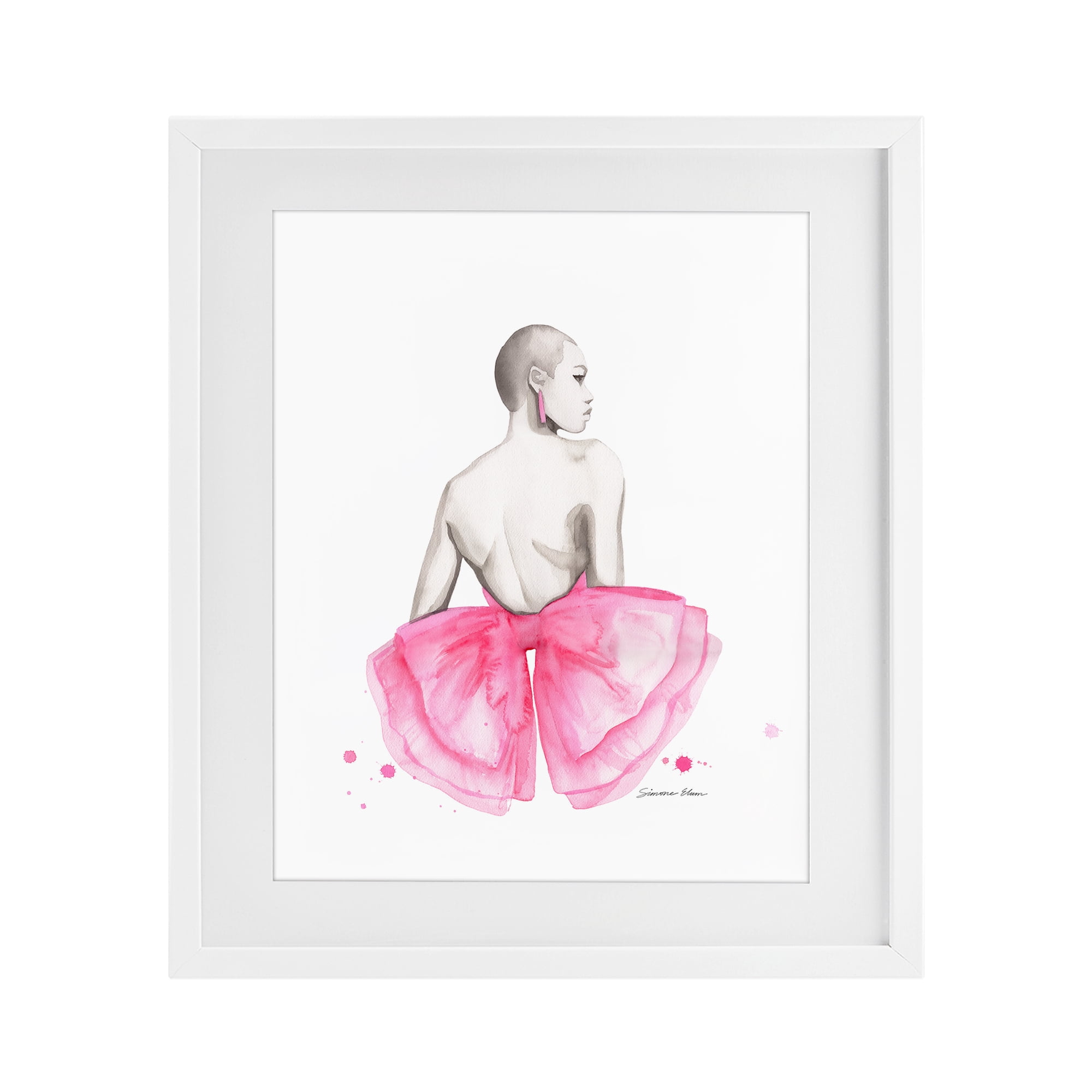 Stupell Industries Pink Bow Portrait From Behind White Framed Print Under Glass, design by Simone Elum