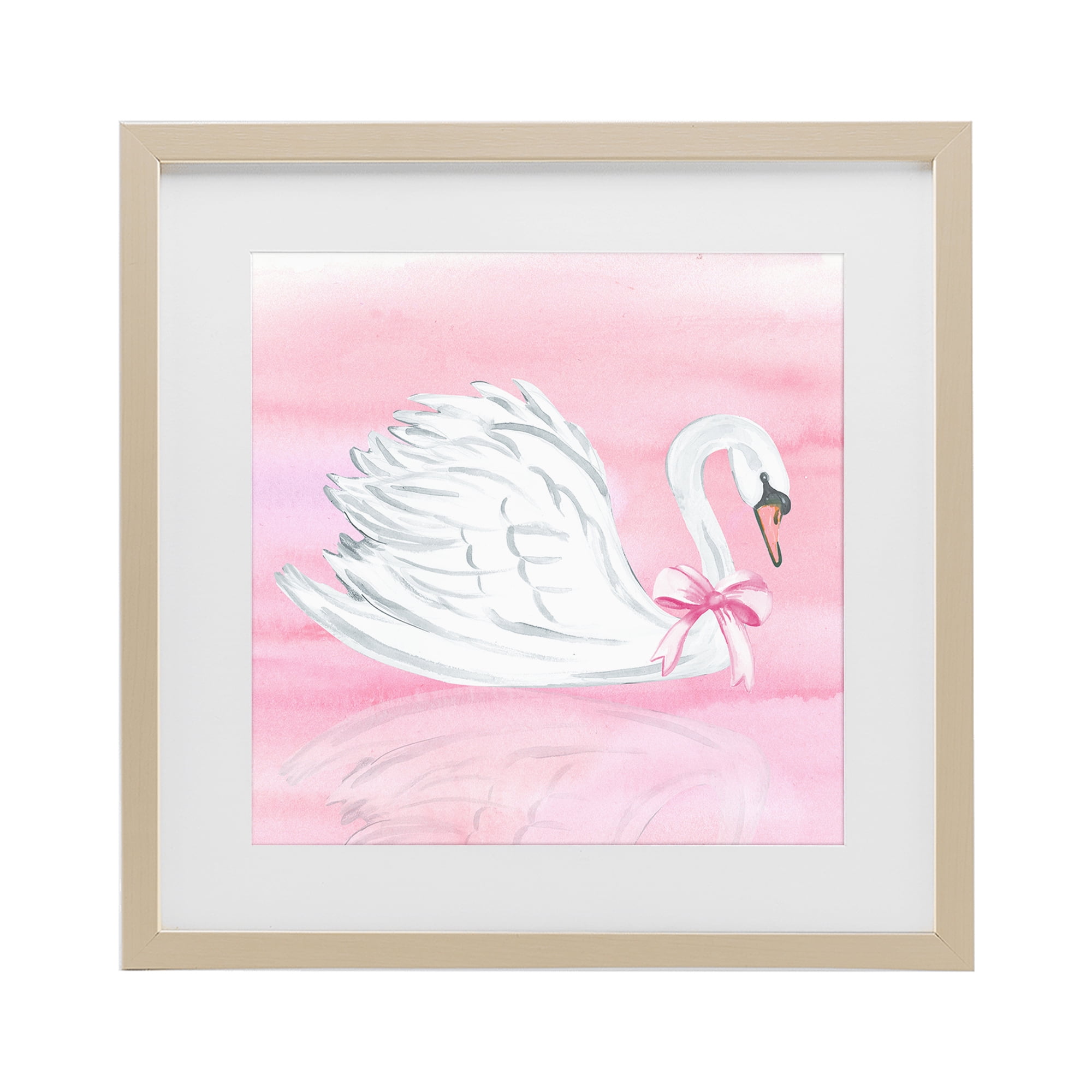 Stupell Industries Pink Bow Swan Birch Framed Print Under Glass, design by Corinne Haig