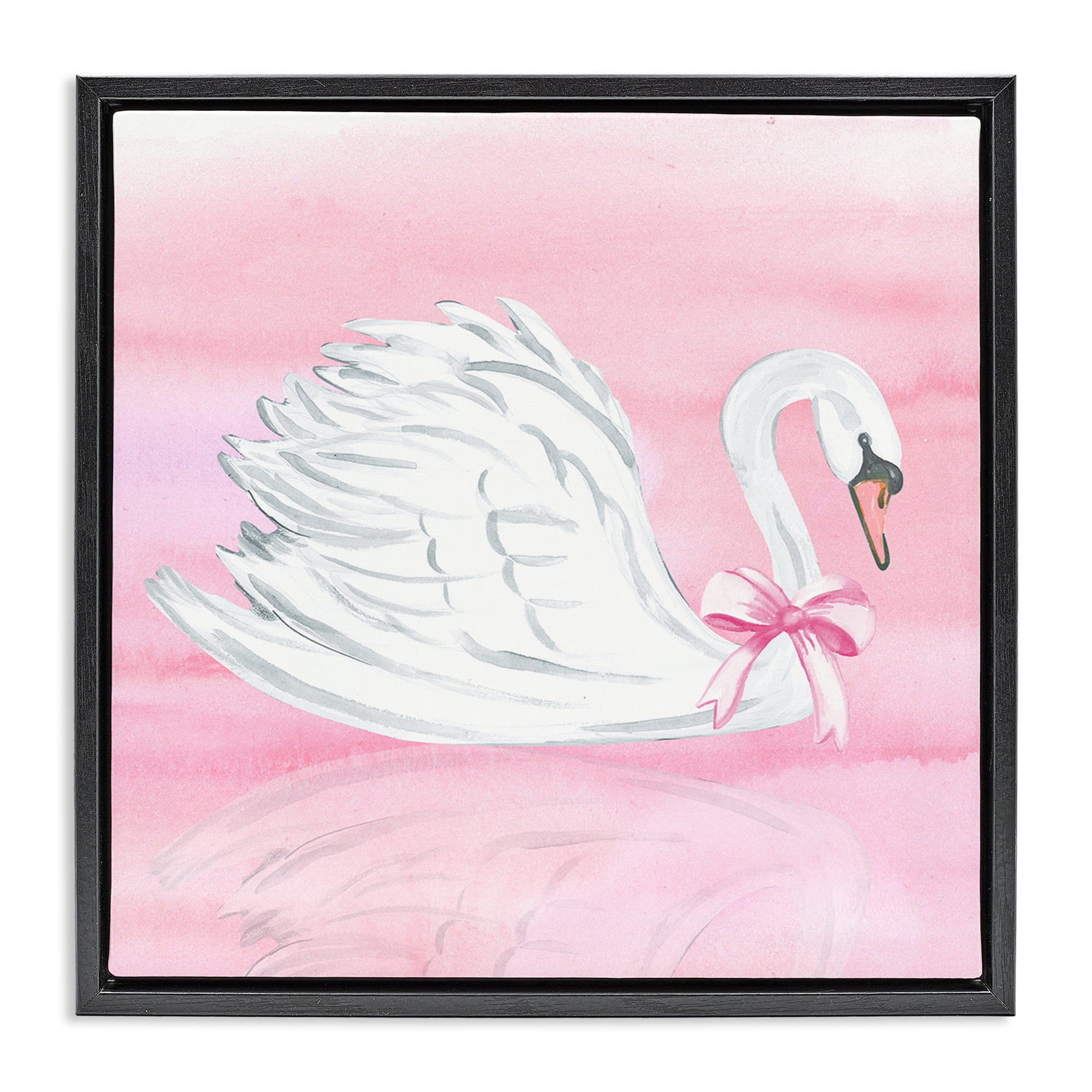 Stupell Industries Pink Bow Swan Black Framed Floater Canvas Wall Art, design by Corinne Haig