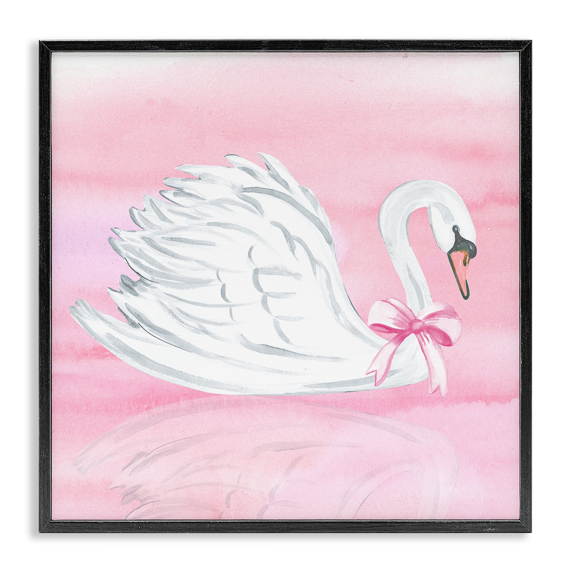 Stupell Industries Pink Bow Swan Black Framed Giclee Art, design by Corinne Haig