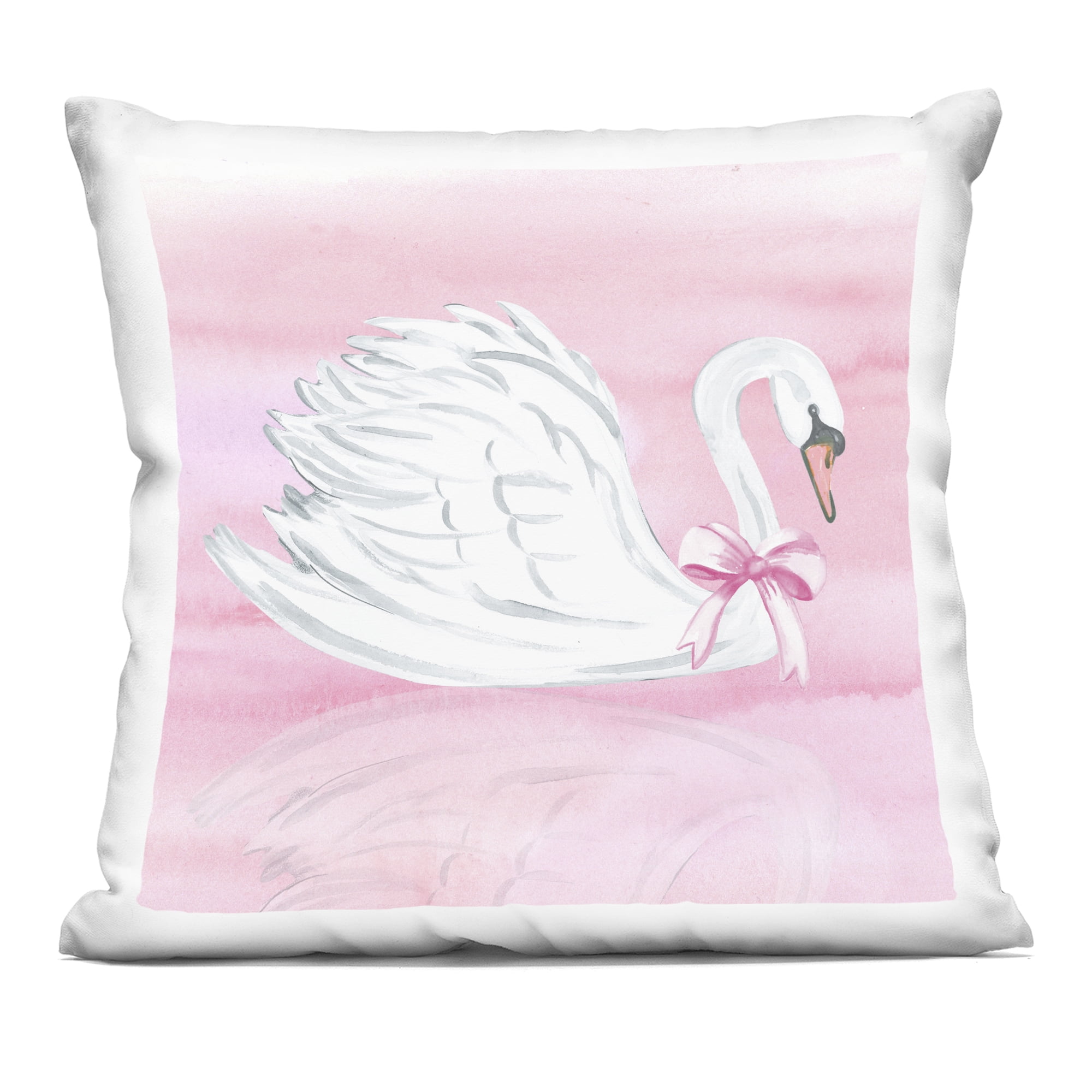 Stupell Industries Pink Bow Swan Decorative Printed Throw Pillow, design by Corinne Haig, 18 x 7 x 18