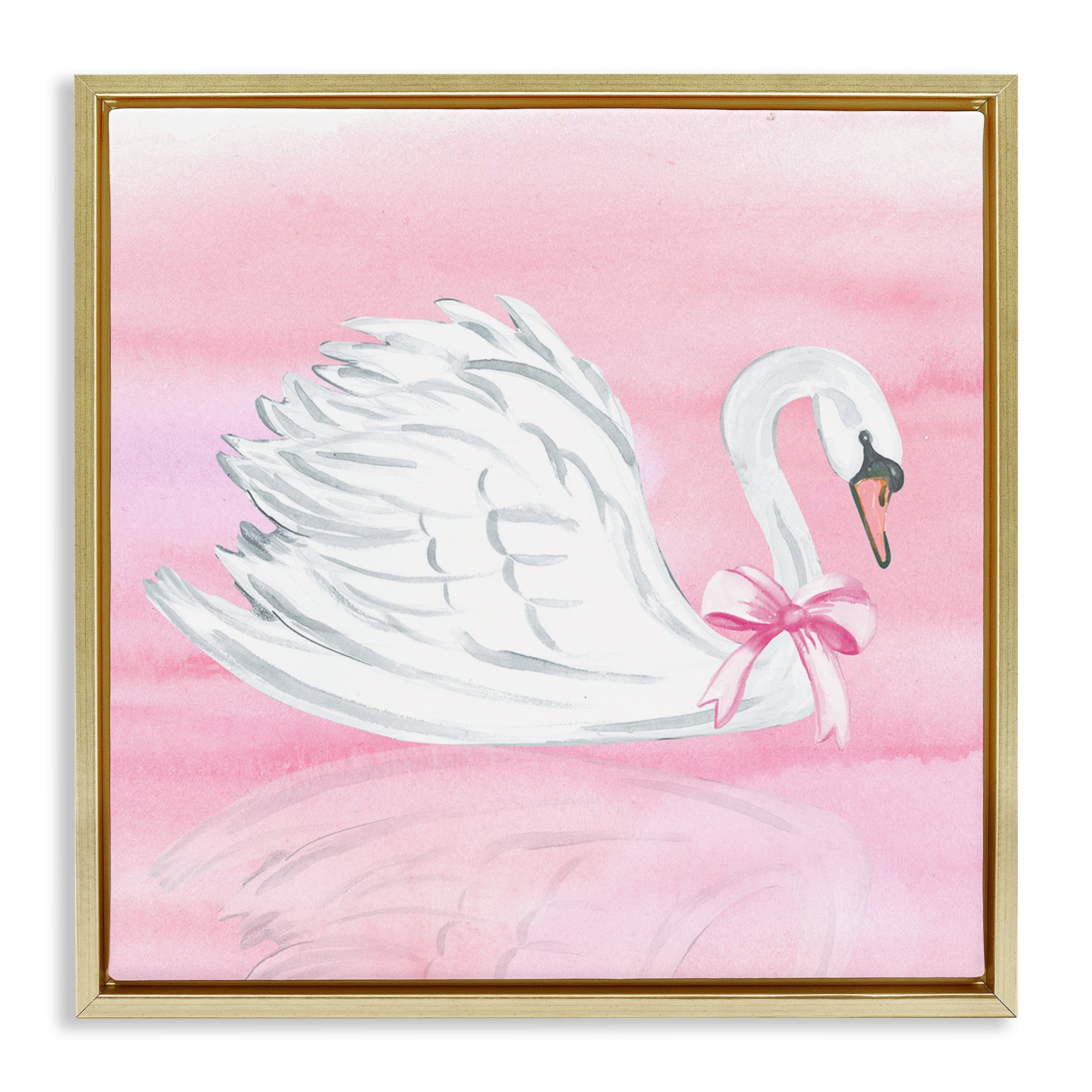 Stupell Industries Pink Bow Swan Gold Framed Floater Canvas Wall Art, design by Corinne Haig