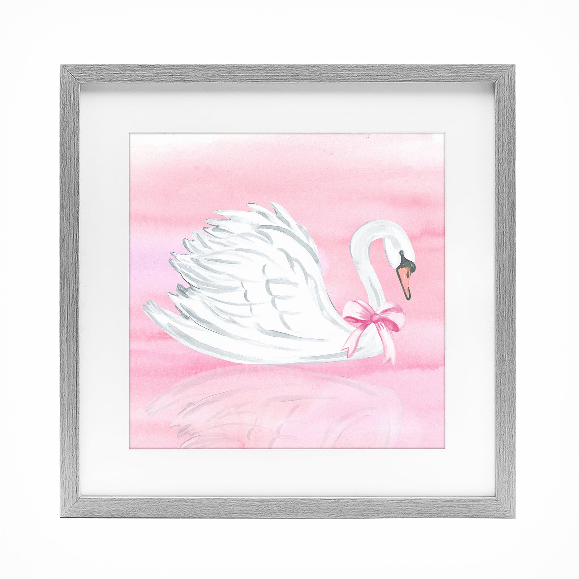 Stupell Industries Pink Bow Swan Gray Framed Print Under Glass, design by Corinne Haig