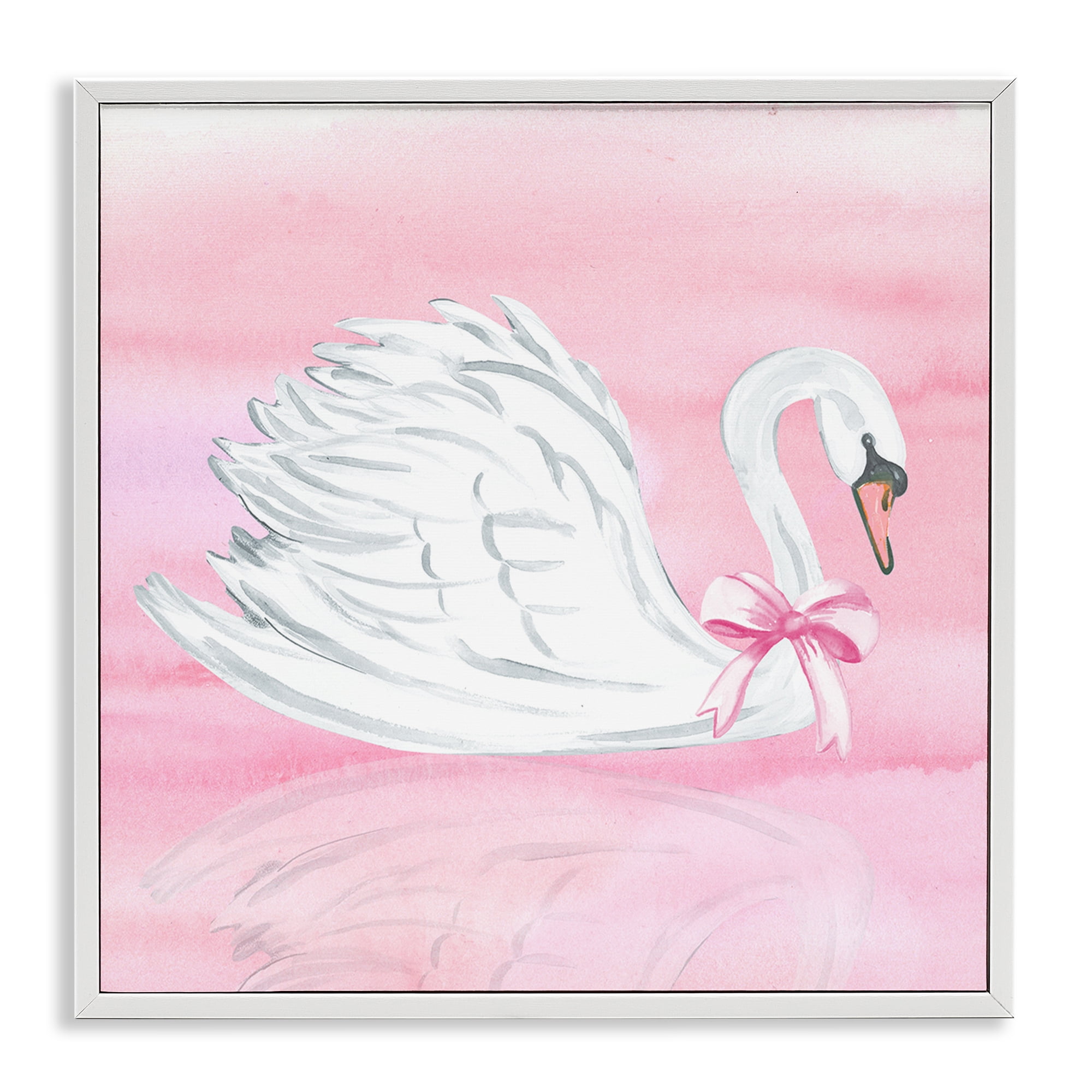 Stupell Industries Pink Bow Swan White Framed Giclee Art, design by Corinne Haig