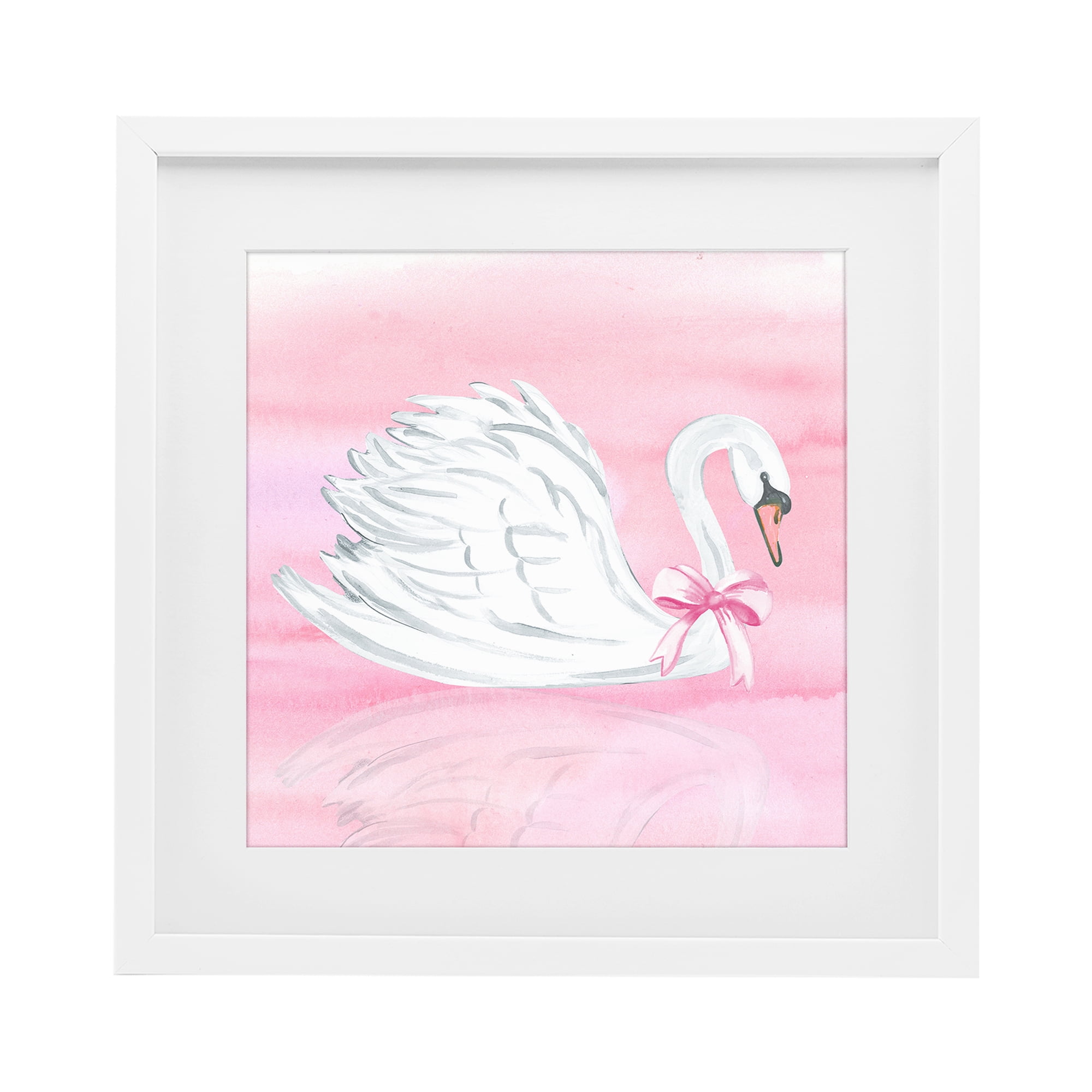 Stupell Industries Pink Bow Swan White Framed Print Under Glass, design by Corinne Haig