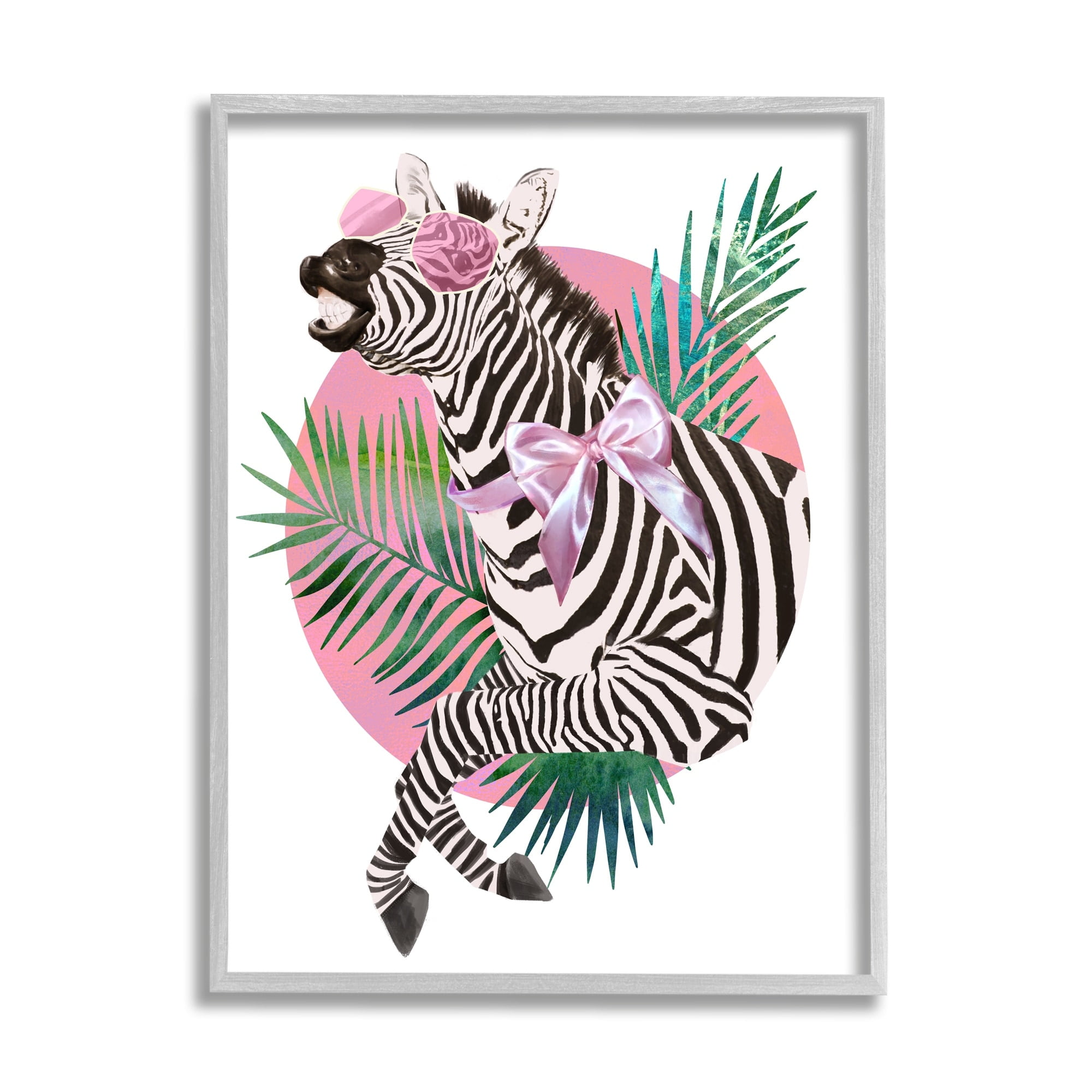 Stupell Industries Pink Bow Zebra Funky Animal Sunglasses Tropical Palms, 11 x 14, Design by Ziwei Li
