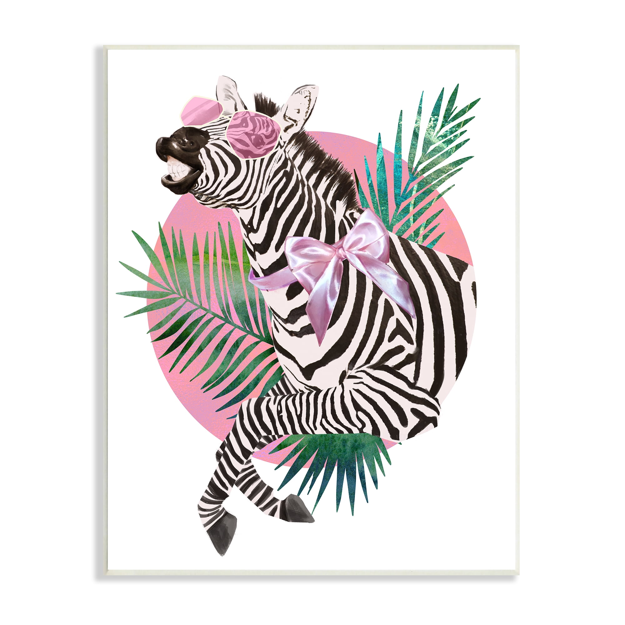 Stupell Industries Pink Bow Zebra Funky Animal Sunglasses Tropical Palms, 13 x 19, Design by Ziwei Li