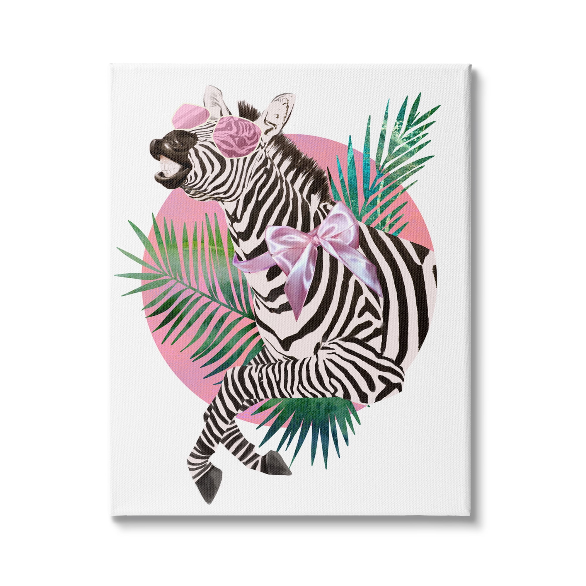 Stupell Industries Pink Bow Zebra Funky Animal Sunglasses Tropical Palms, 16 x 20, Design by Ziwei Li