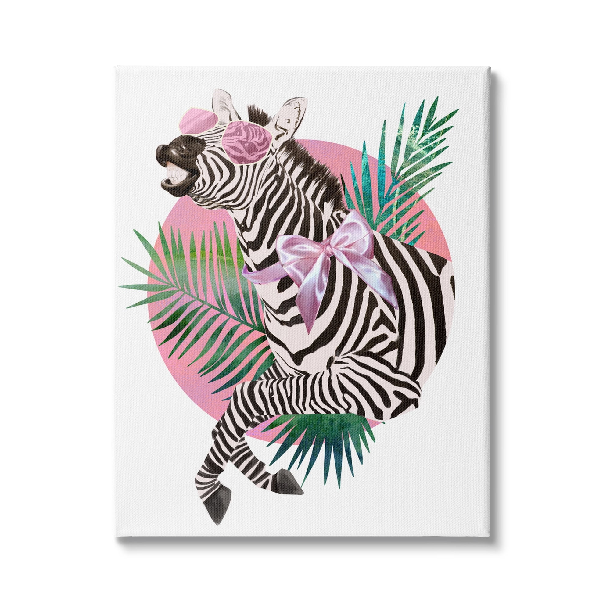 Stupell Industries Pink Bow Zebra Funky Animal Sunglasses Tropical Palms, 24 x 30, Design by Ziwei Li