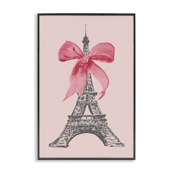 Stupell Industries Eclectic Pink Bow on Eiffel Tower Black Framed Giclee Art, 20 x 30, by Lanie Loreth