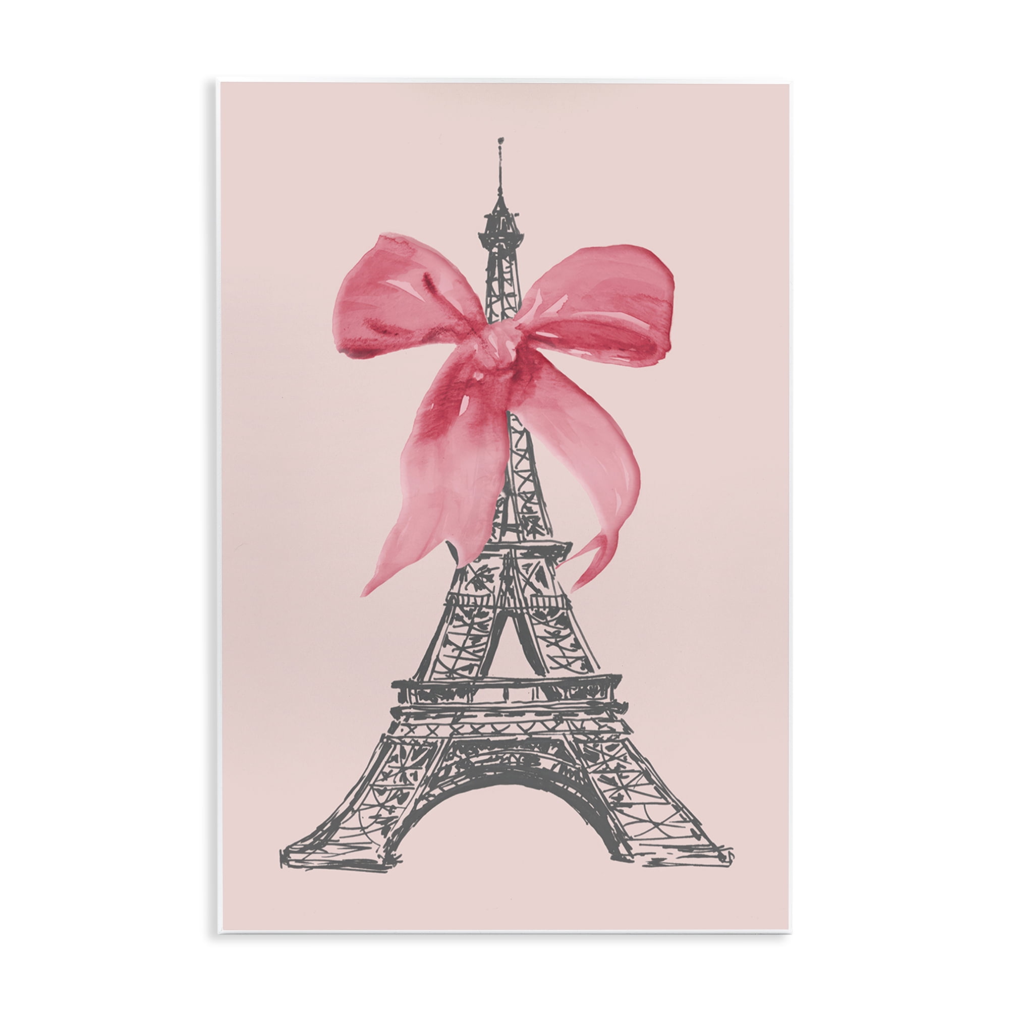 Stupell Industries Pink Bow on Eiffel Tower Buildings & Architecture Painting Unframed Art Print Wall Art, 10 x 15