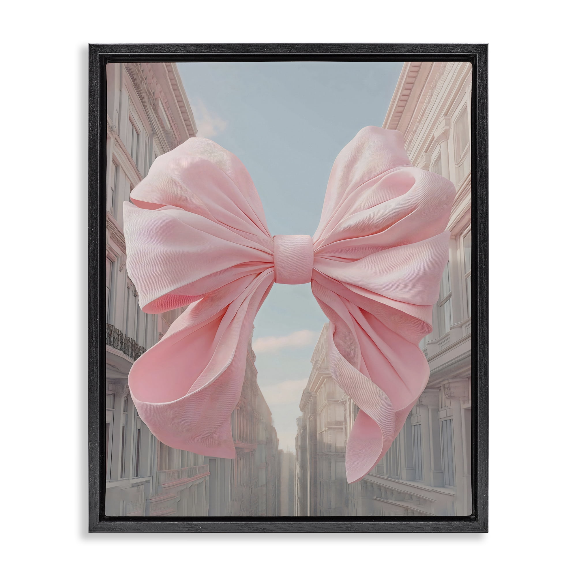 Stupell Industries Pink Bow over City Street Black Framed Floater Canvas Wall Art, design by The Prints Vibe