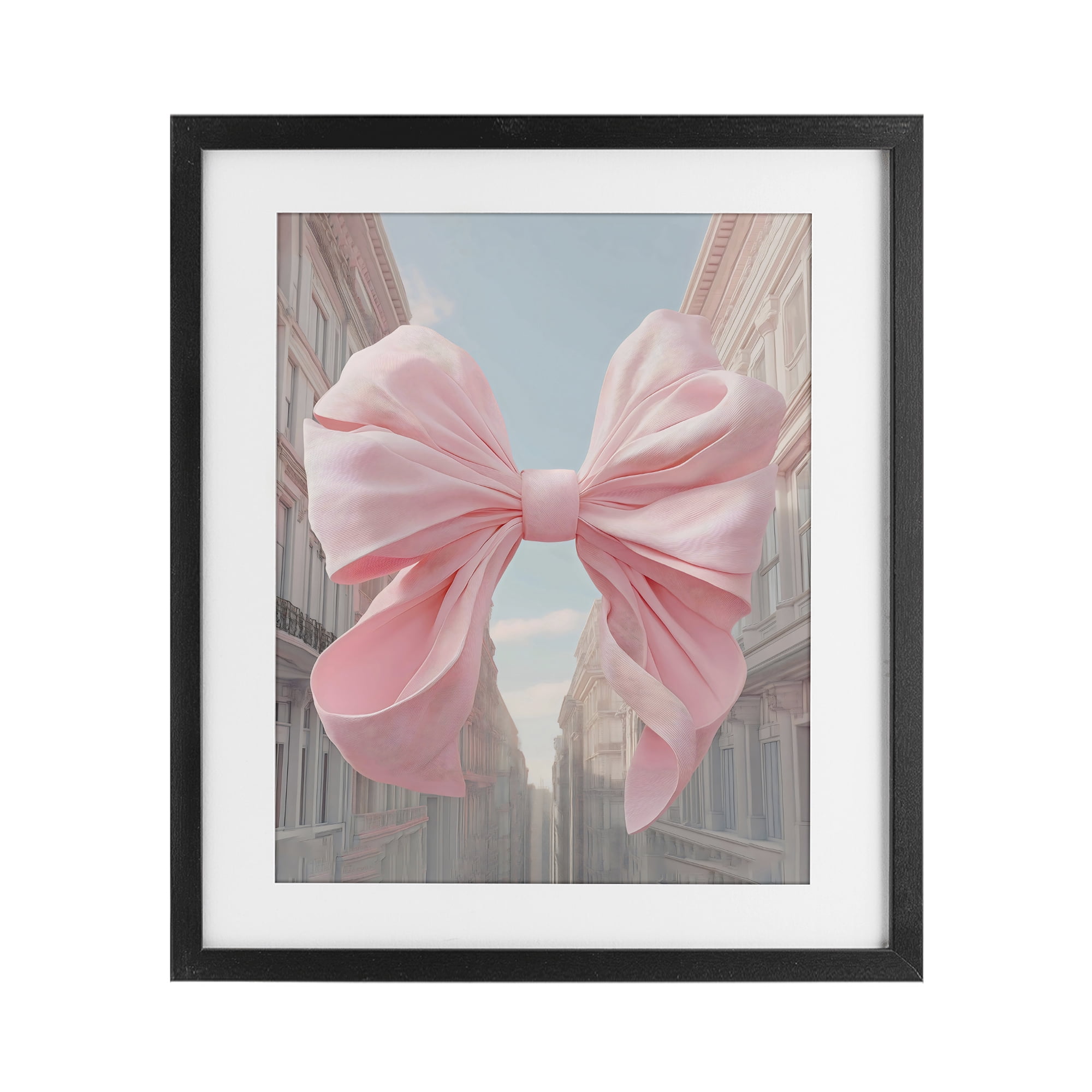Stupell Industries Pink Bow over City Street Black Framed Print Under Glass, design by The Prints Vibe