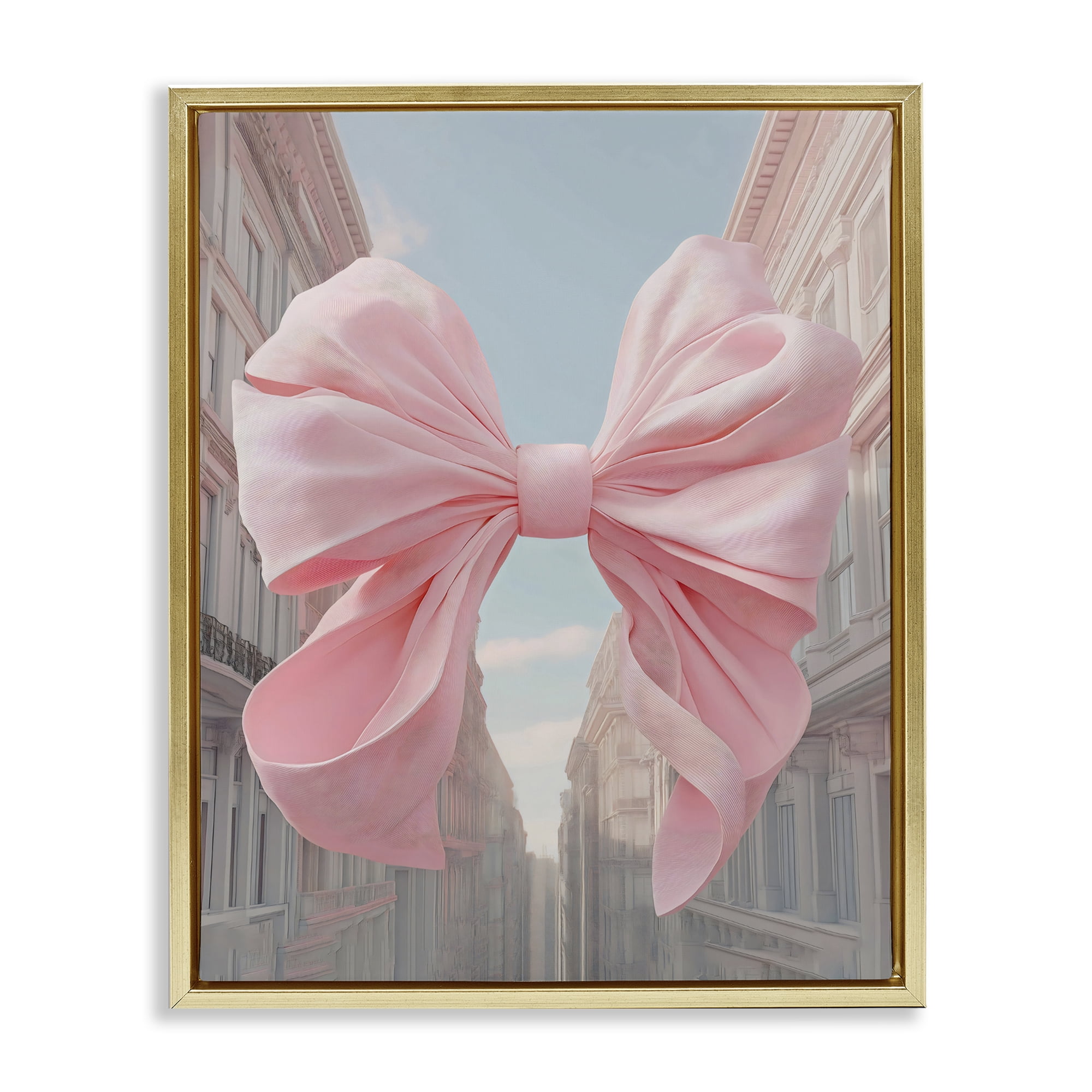 Stupell Industries Pink Bow over City Street Gold Framed Floater Canvas Wall Art, design by The Prints Vibe