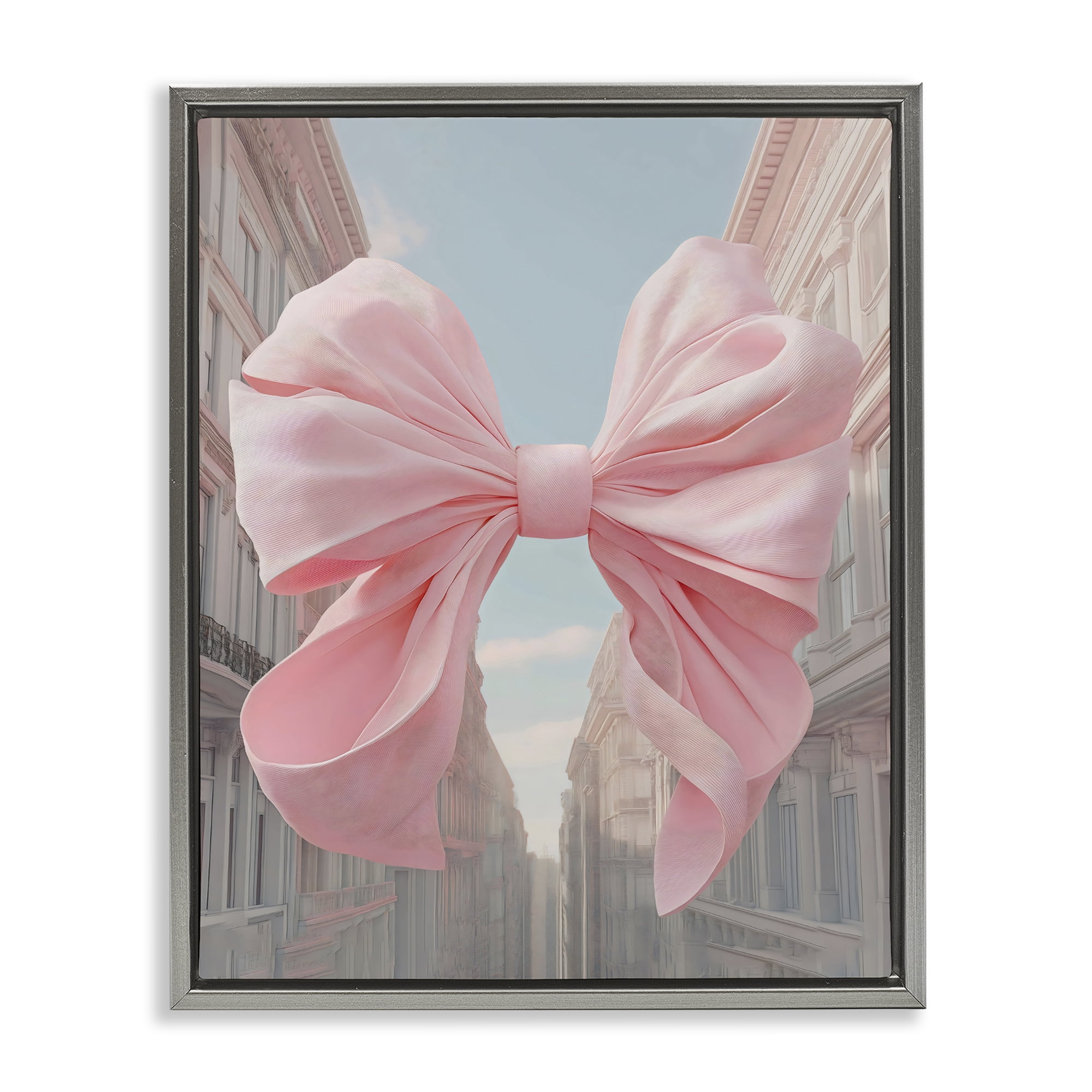 Stupell Industries Pink Bow over City Street Gray Framed Floater Canvas Wall Art, design by The Prints Vibe