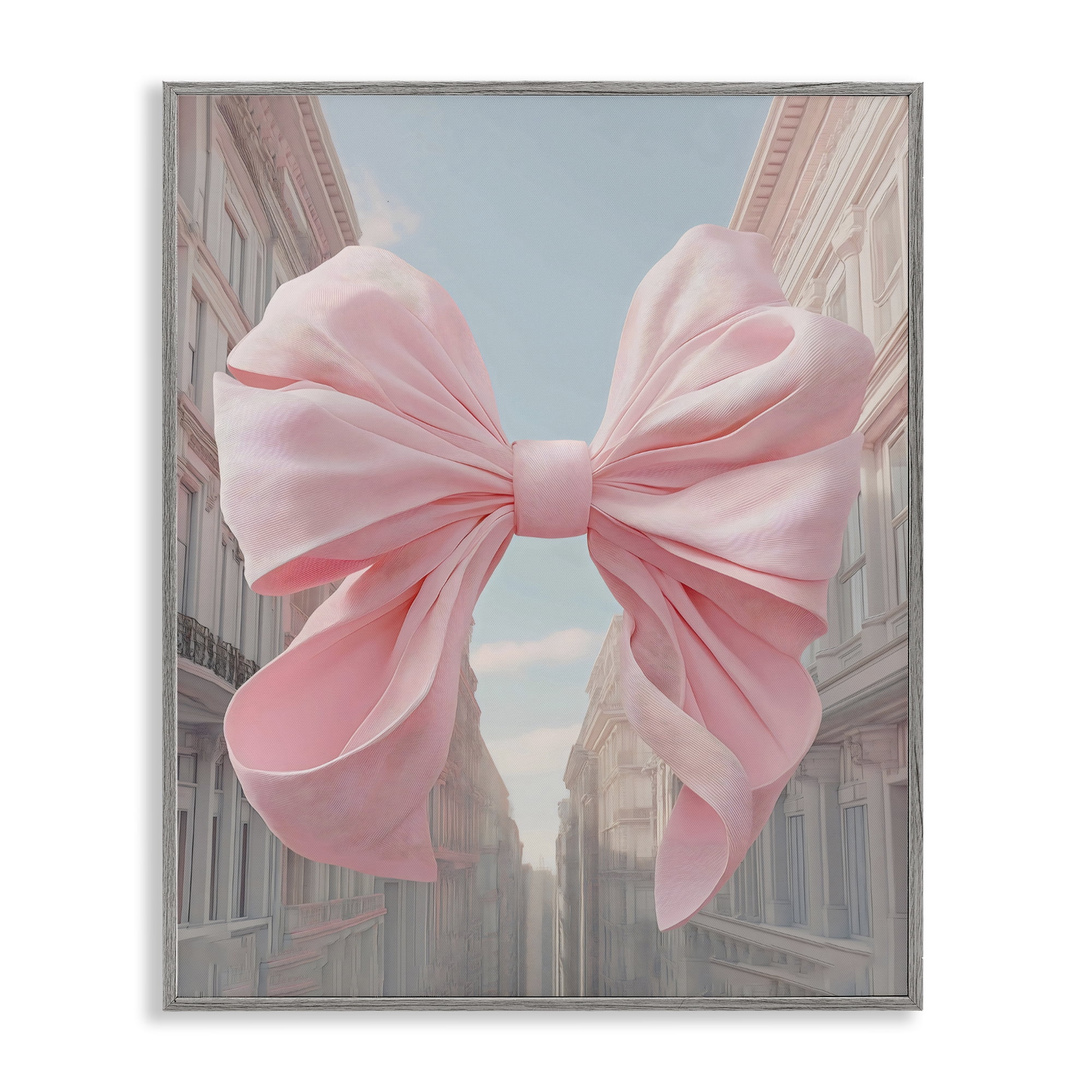 Stupell Industries Pink Bow over City Street Gray Framed Giclee Art, design by The Prints Vibe