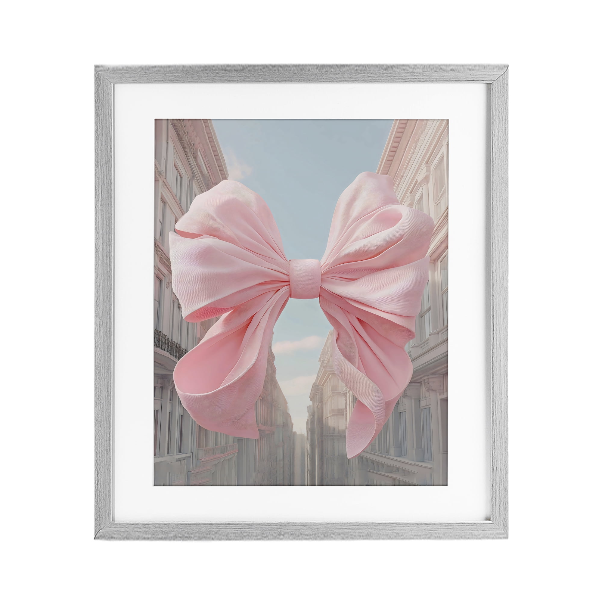 Stupell Industries Pink Bow over City Street Gray Framed Print Under Glass, design by The Prints Vibe