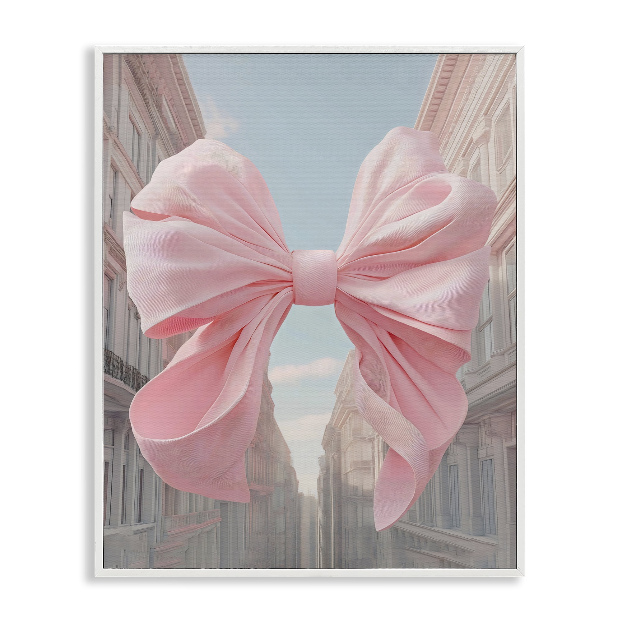 Stupell Industries Pink Bow over City Street White Framed Giclee Art, design by The Prints Vibe