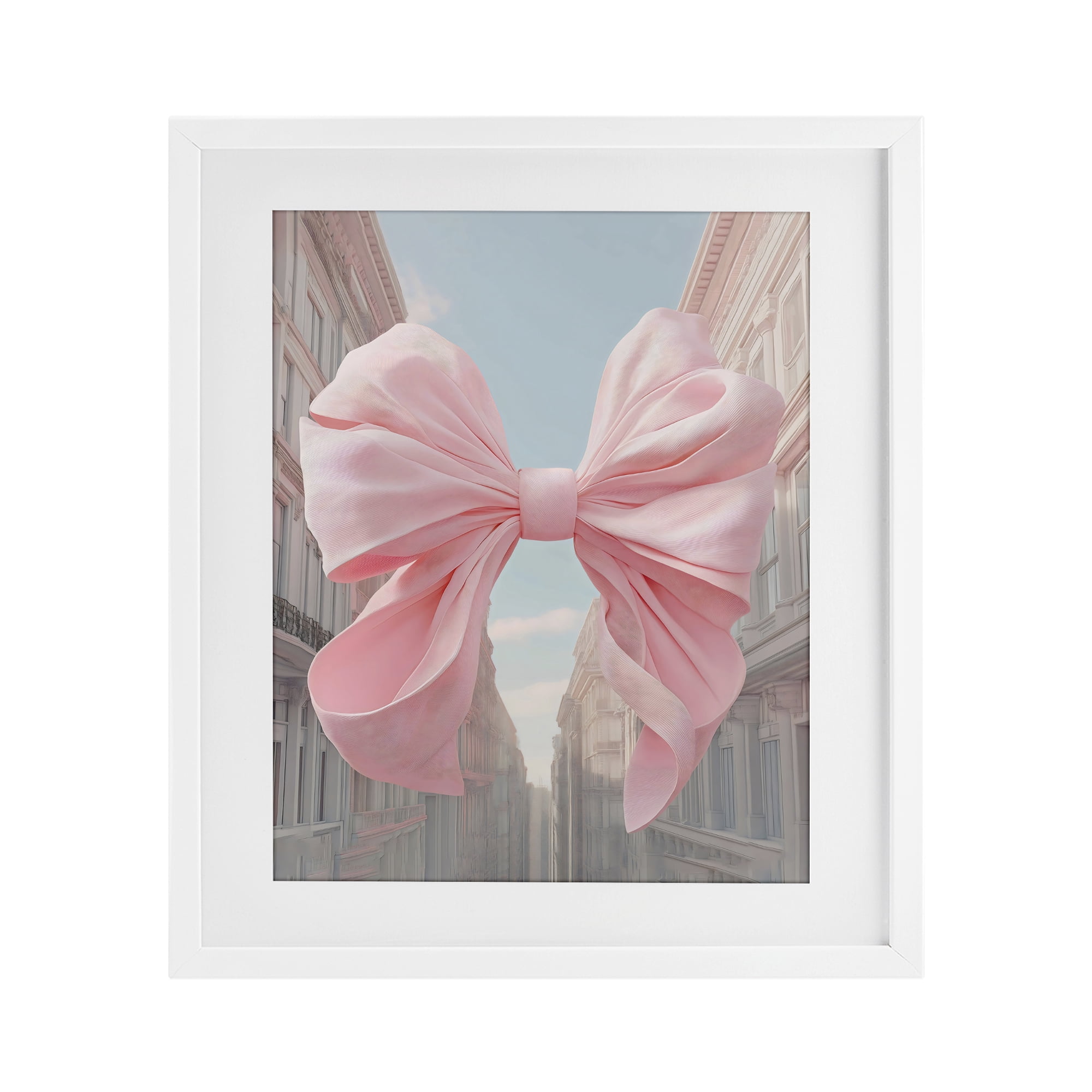 Stupell Industries Pink Bow over City Street White Framed Print Under Glass, design by The Prints Vibe