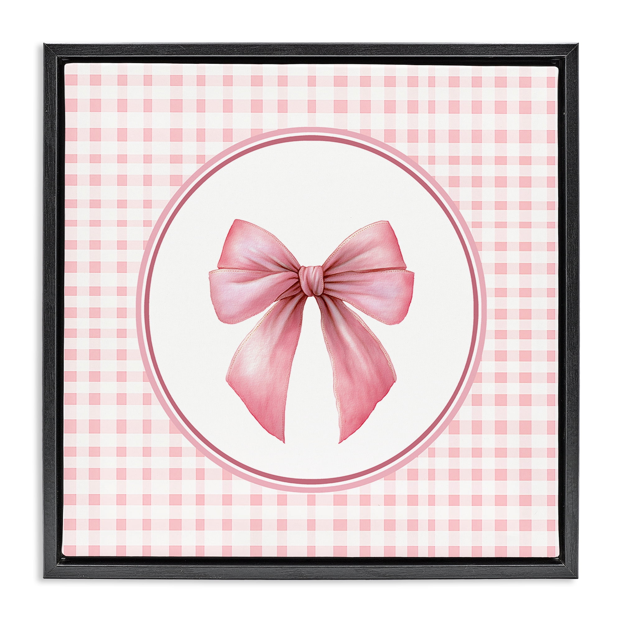 Stupell Industries Pink Bow with Circular Gingham Black Framed Floater Canvas Wall Art, design by Christine Simpson Art