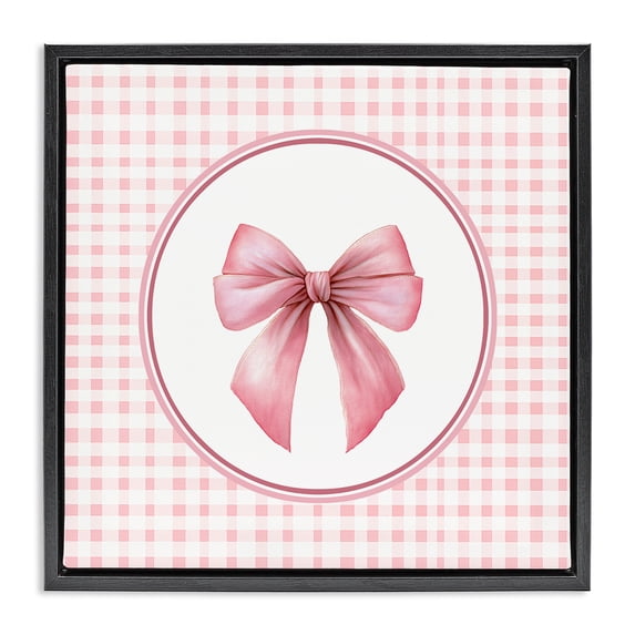 Stupell Industries Traditional Pink Bow with Circular Gingham Black Floating Frame Canvas Art, 18 x 18, by Christine Simpson Art