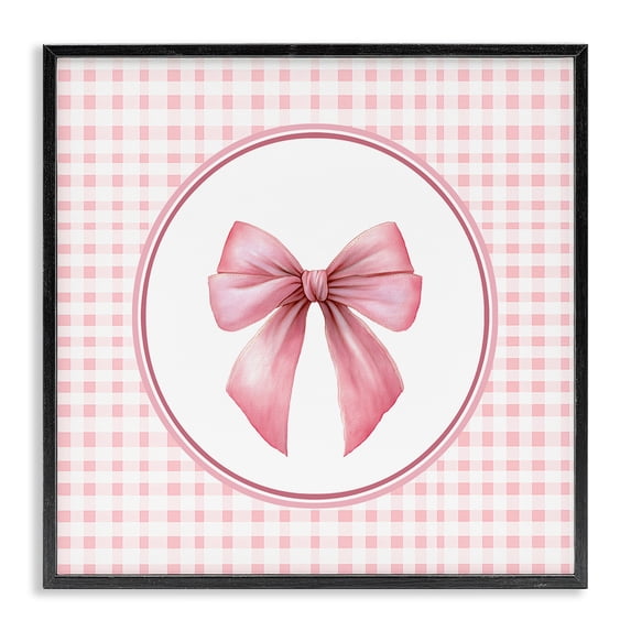 Stupell Industries Traditional Pink Bow with Circular Gingham Black Framed Giclee Art, 12 x 12, by Christine Simpson Art