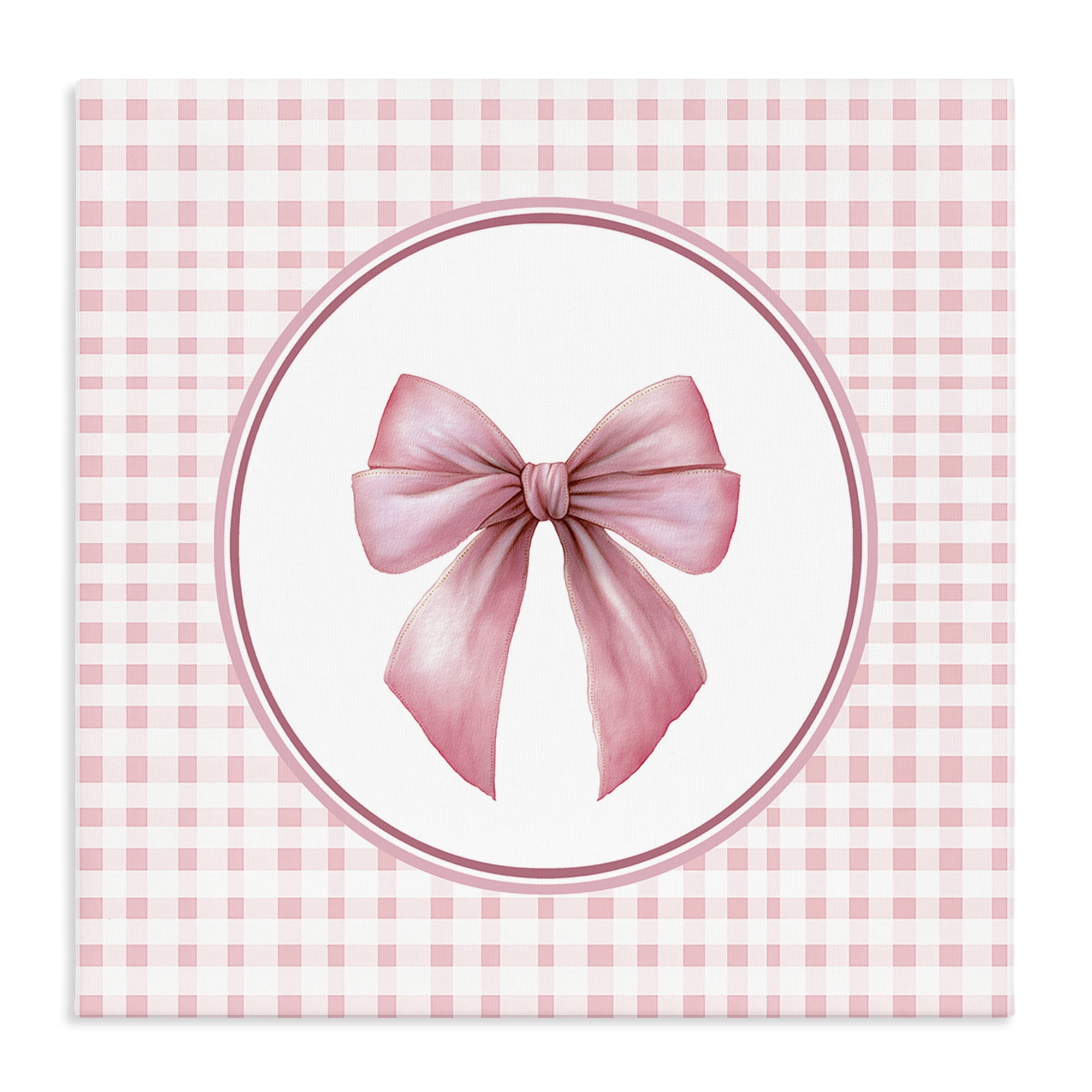 Stupell Industries Pink Bow with Circular Gingham Canvas Wall Art, design by Christine Simpson Art