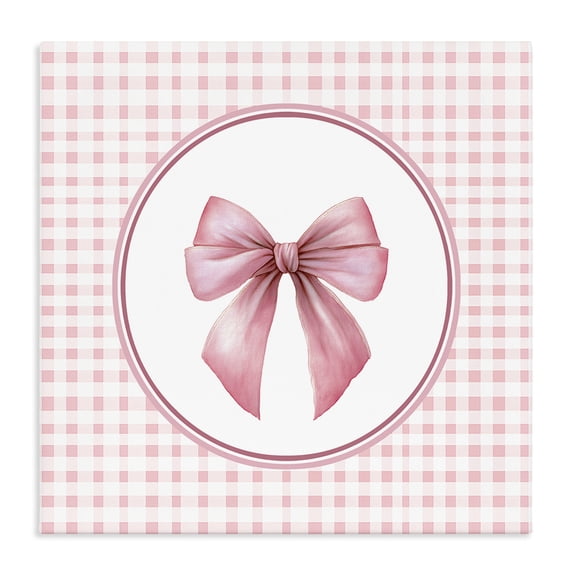 Stupell Industries Traditional Pink Bow with Circular Gingham Canvas Art, 17 x 17, by Christine Simpson Art