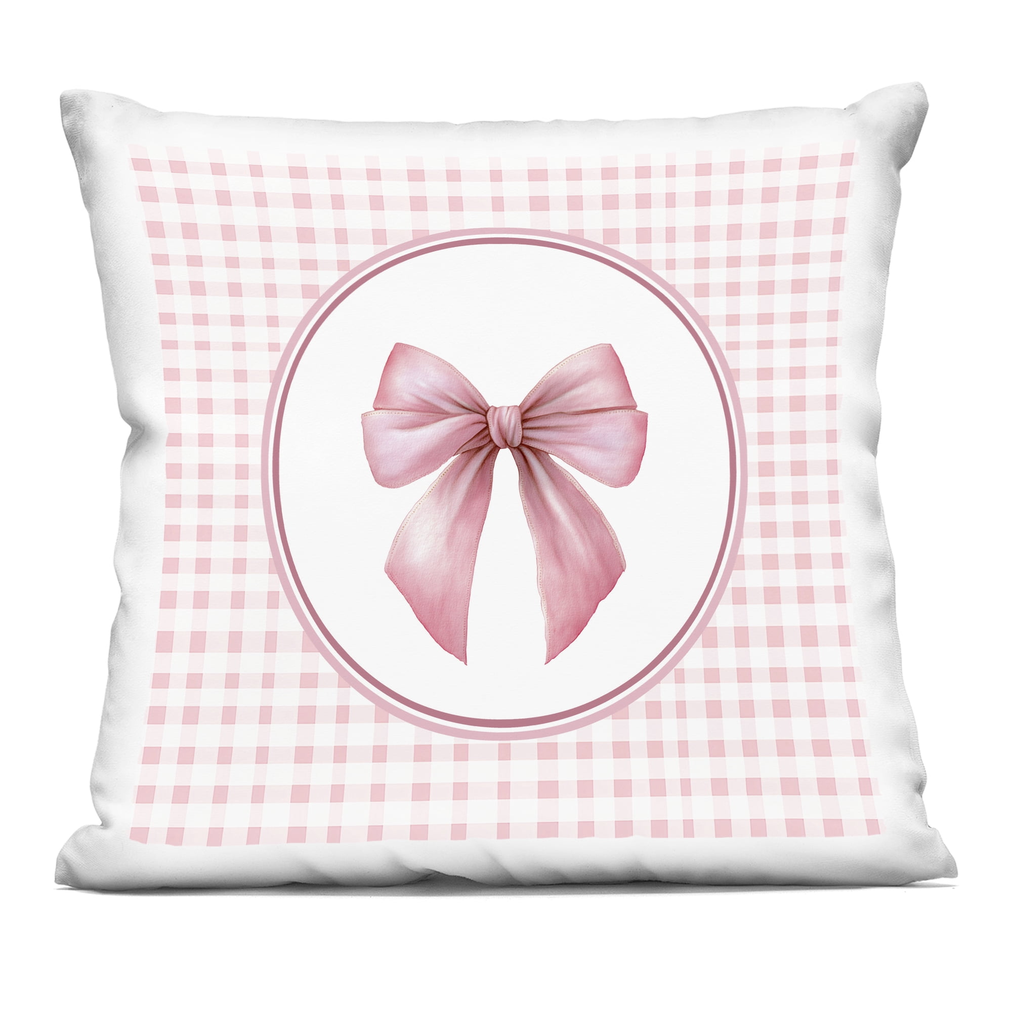 Stupell Industries Pink Bow with Circular Gingham Decorative Printed Throw Pillow, design by Christine Simpson Art, 18 x 7 x 18