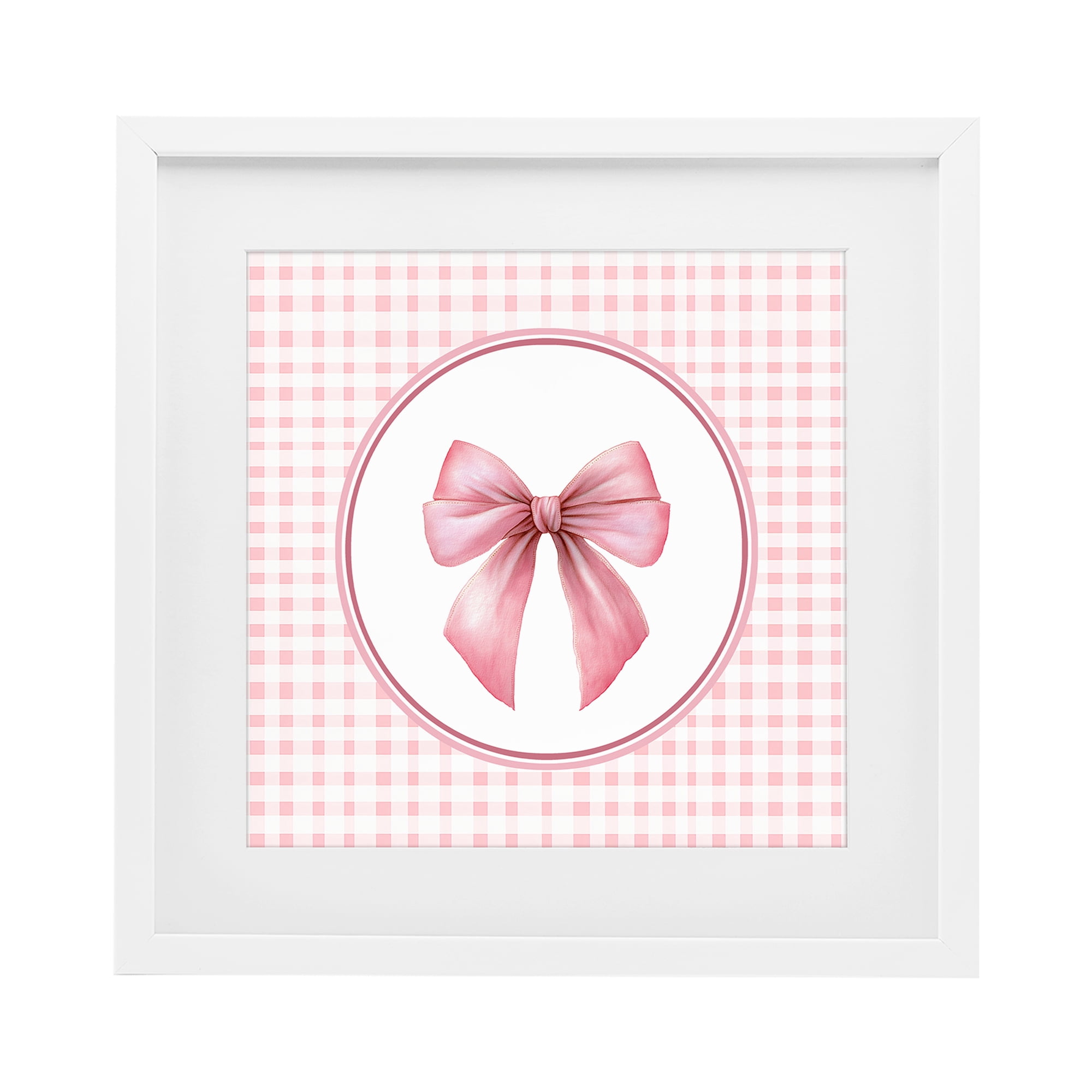 Stupell Industries Pink Bow with Circular Gingham White Framed Print Under Glass, design by Christine Simpson Art