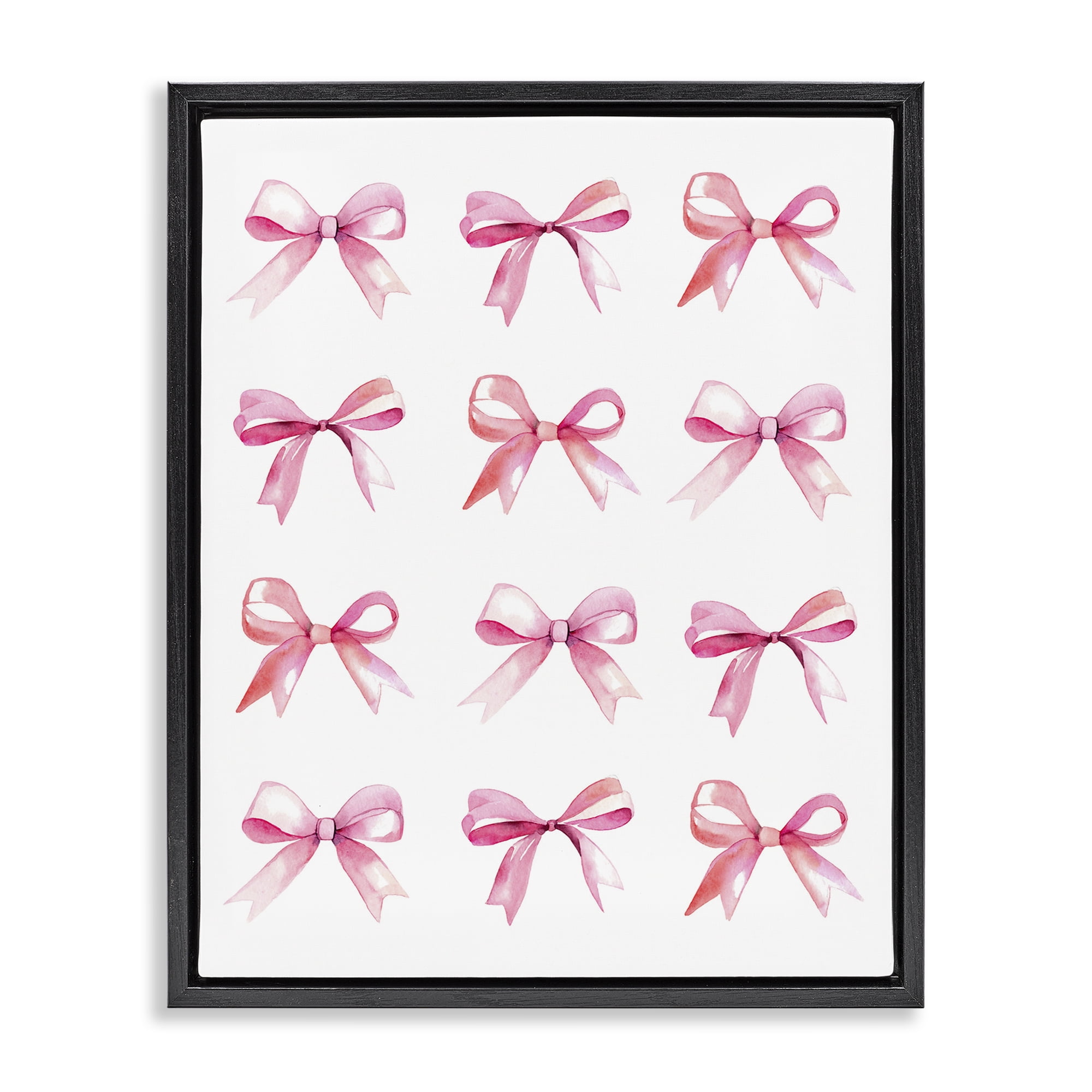 Stupell Industries Pink Bows Rows Beauty & Fashion Painting Black Floater Framed Art Print Wall Art, 17 x 21