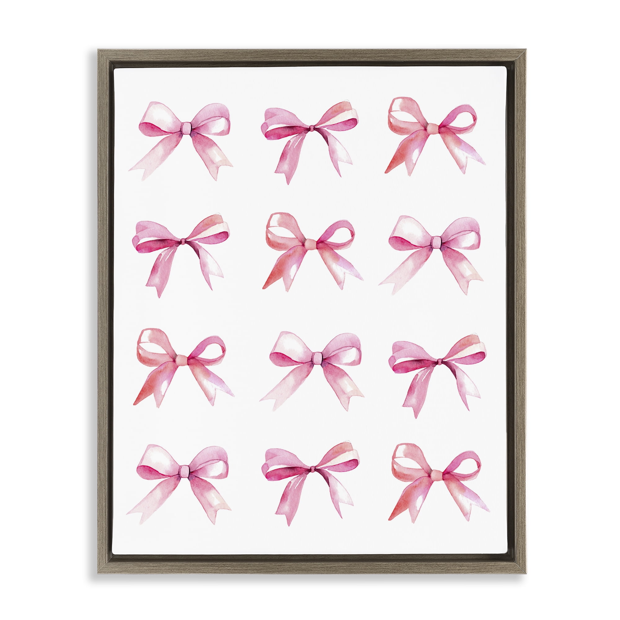 Stupell Industries Pink Bows Rows Beauty & Fashion Painting Brown Floater Framed Art Print Wall Art, 17 x 21
