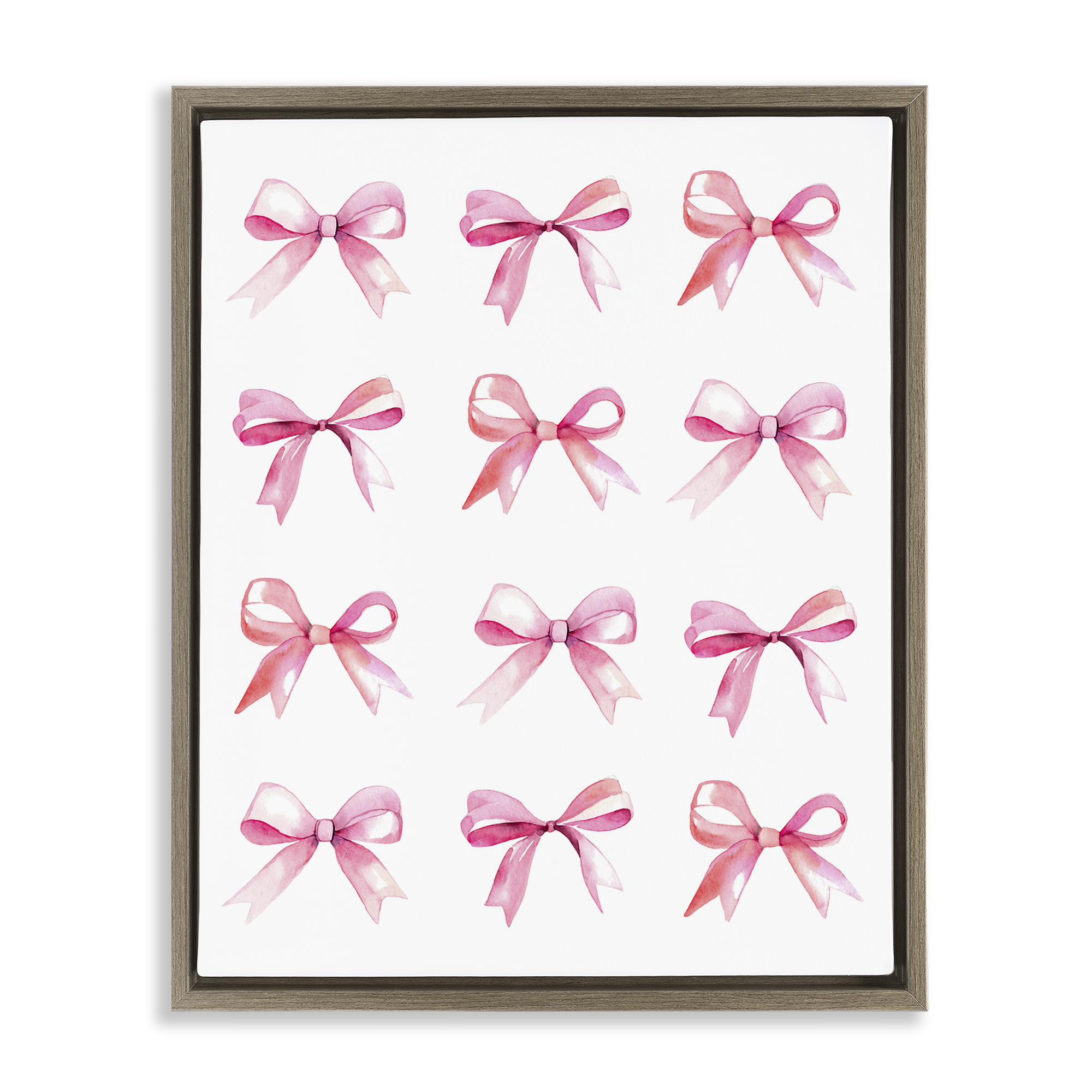 Stupell Industries Pink Bows Rows Beauty & Fashion Painting Brown Floater Framed Art Print Wall Art, 25 x 31